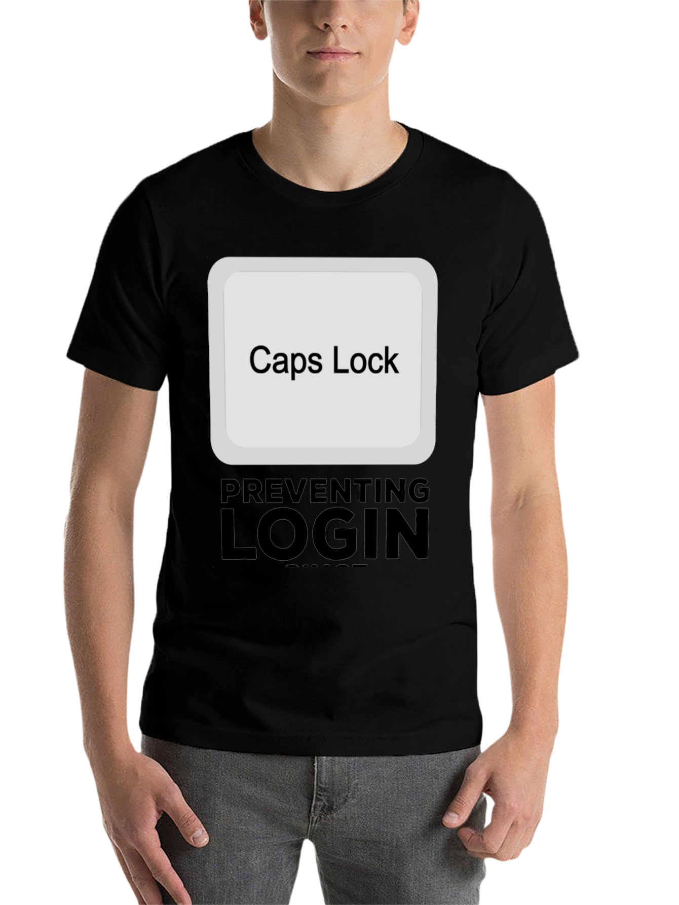 Black Caps Lock Preventing Login T-Shirt view 7