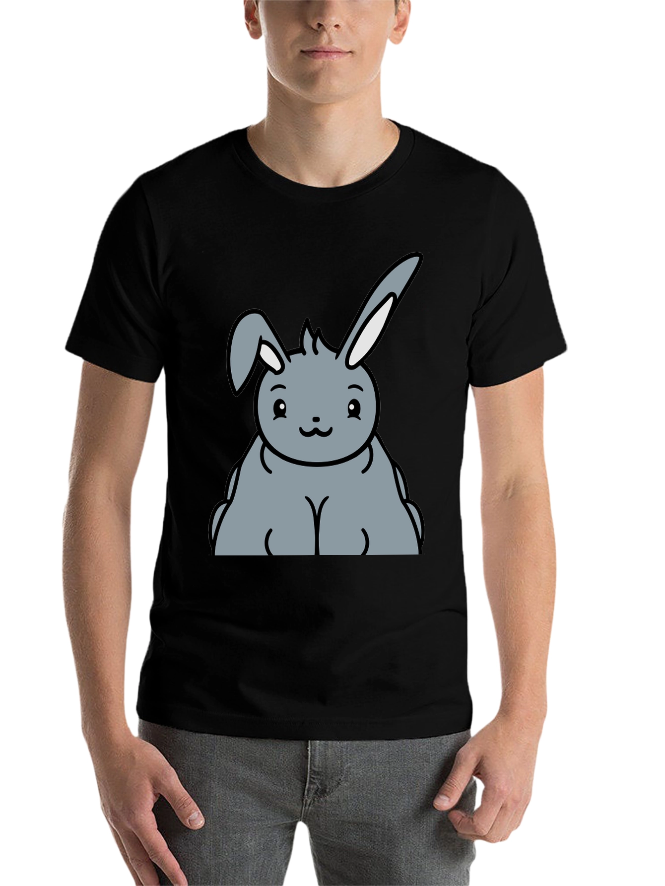 Black Cute Bunny Graphic Tee - Unisex Black T-Shirt view 7