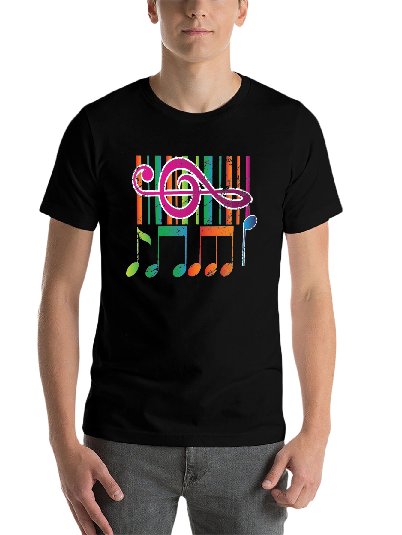 Black Colorful Music Notes Graphic T-Shirt view 7