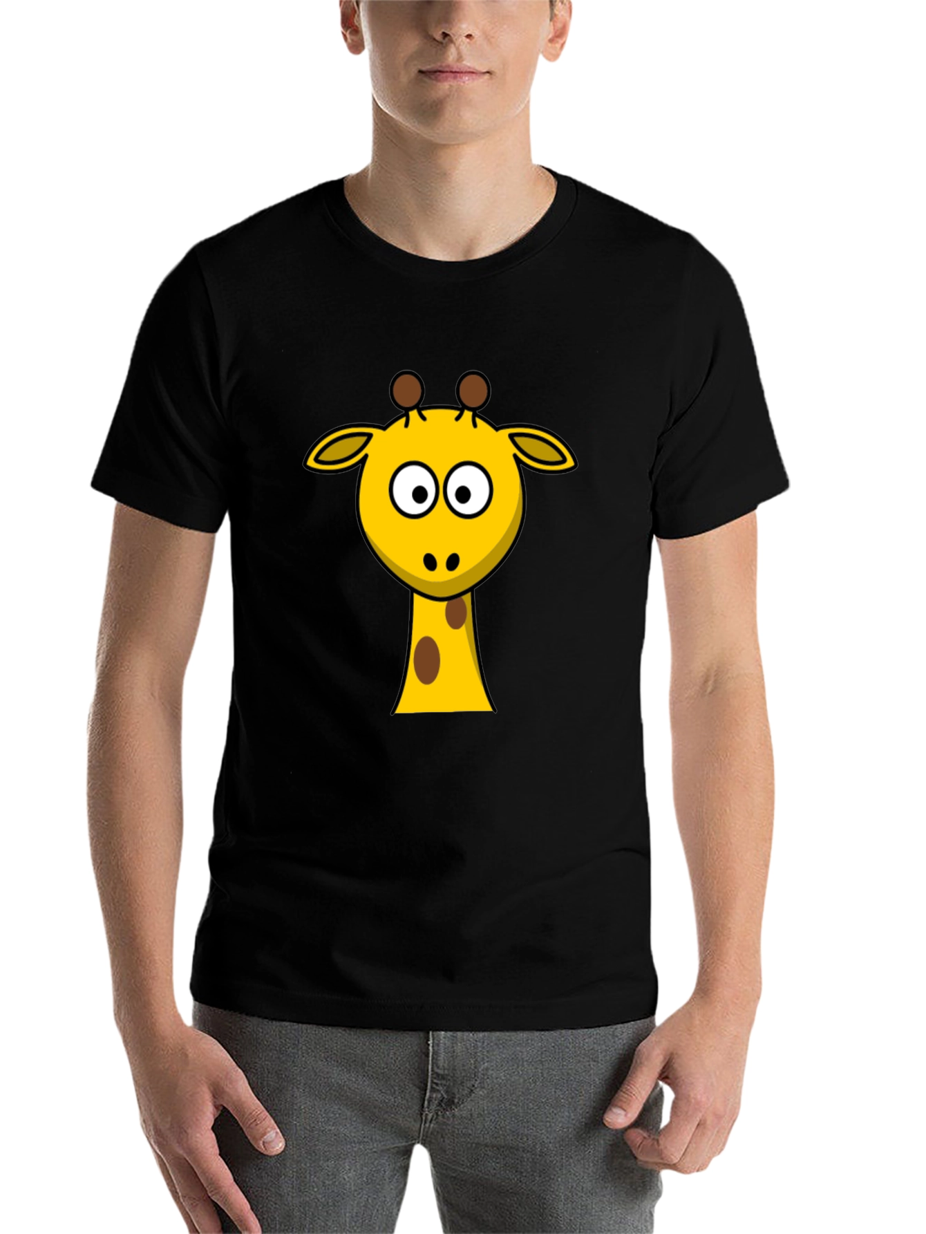 Black Cartoon Giraffe T-Shirt - Black Cotton Tee view 7