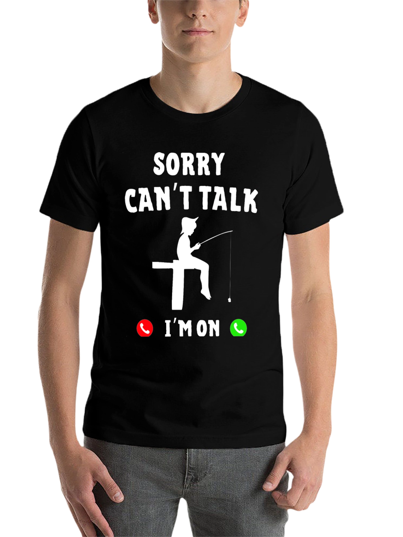 Black Sorry, Can't Talk Fishing T-Shirt view 7