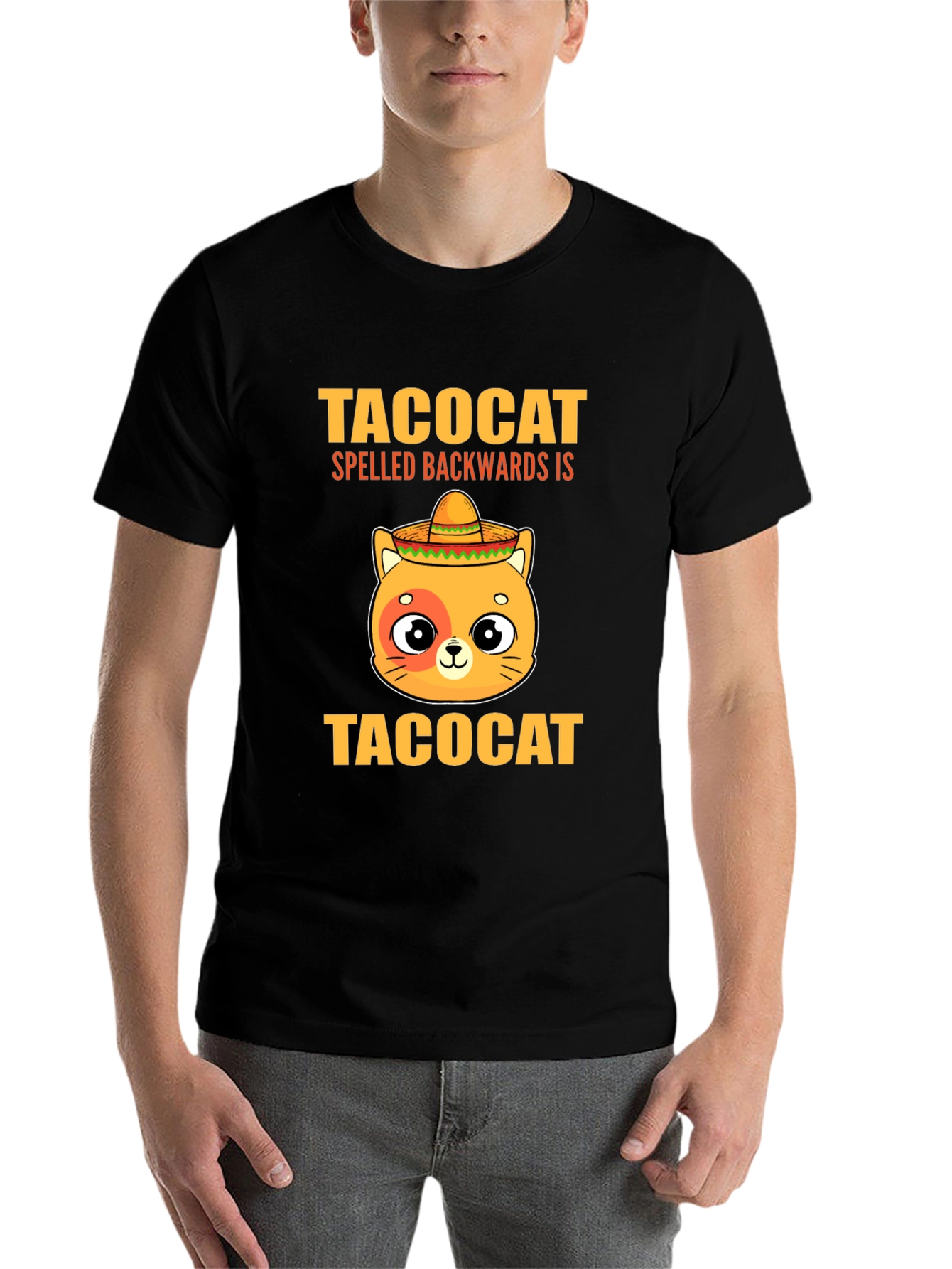 Black Taco Cat T-Shirt - Spelled Backwards is TacoCat! Funny Tee view 7