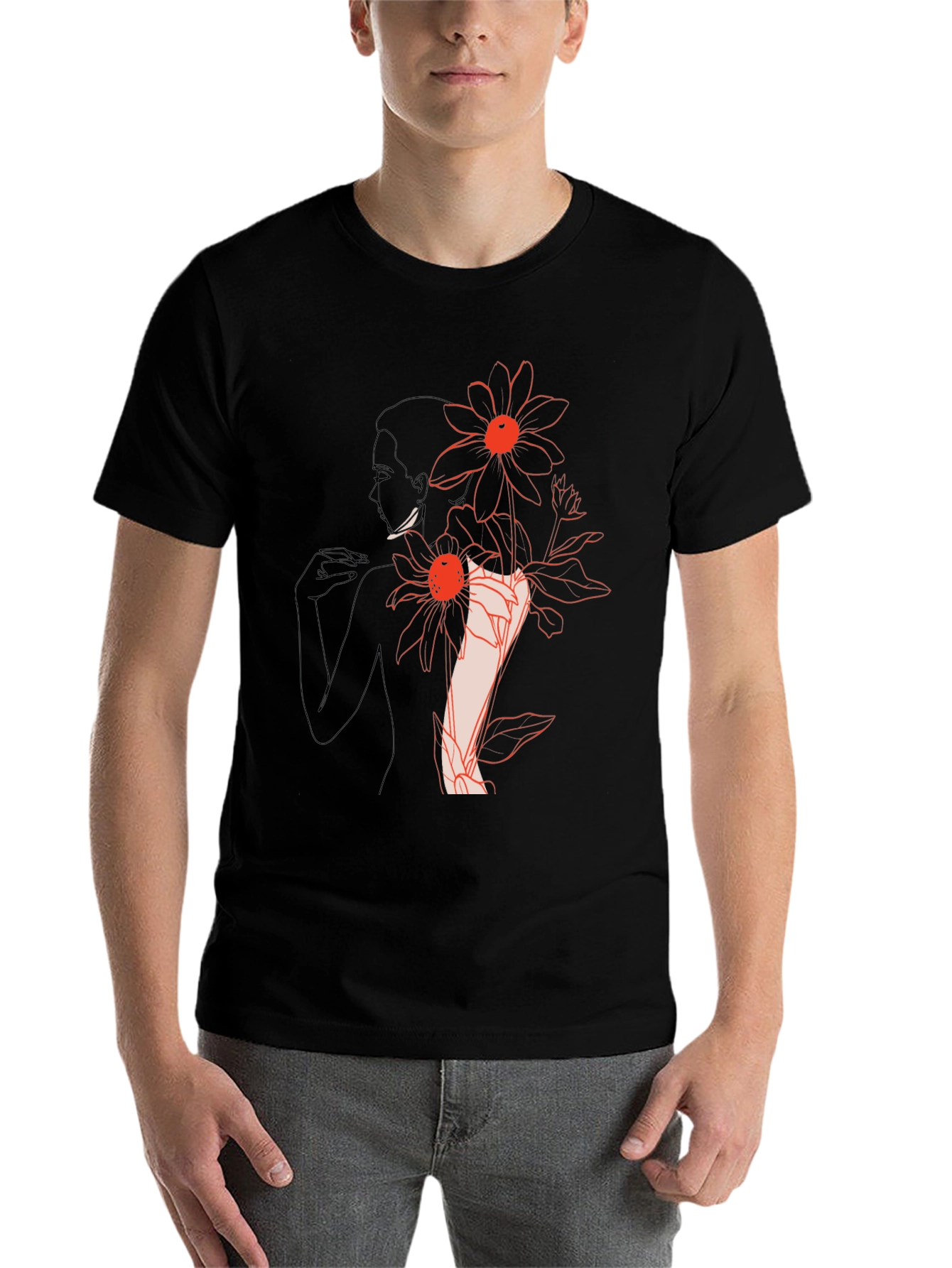 Black Floral Woman Graphic Black T-Shirt view 7