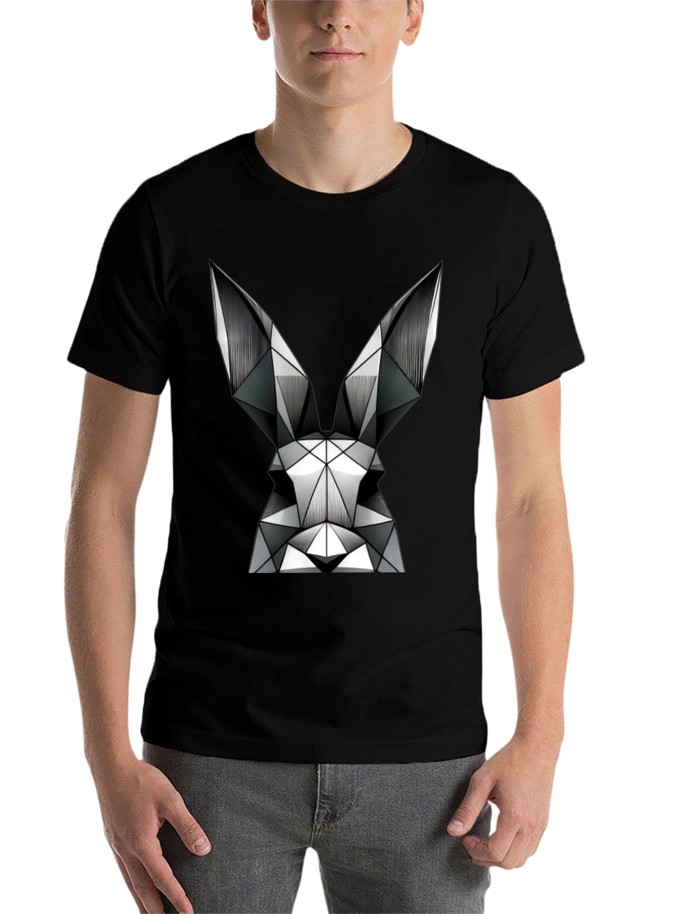Black Geometric Rabbit Graphic Tee - Modern Black T-Shirt view 7