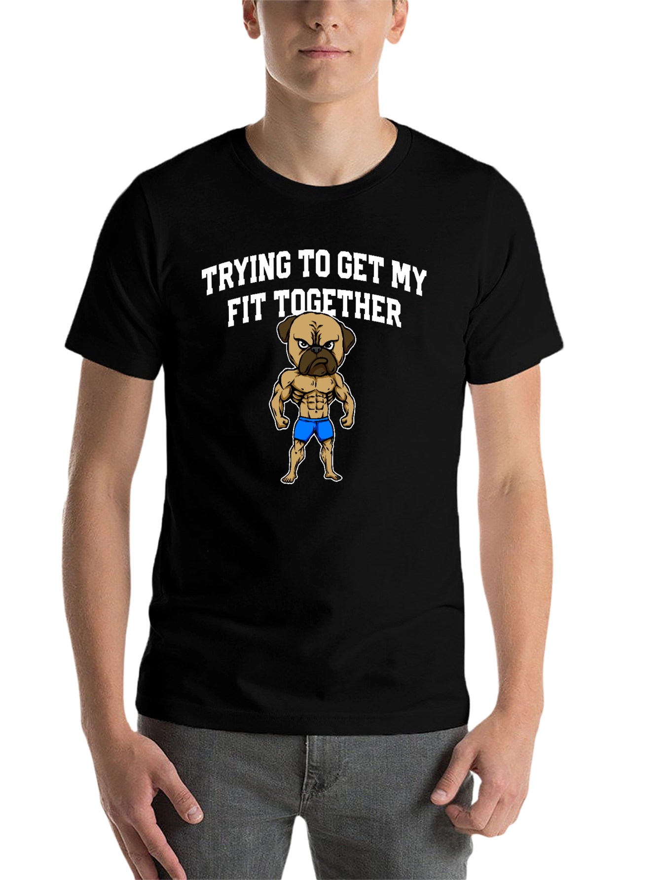 Black Funny Pug Gym T-Shirt - Trying to Get My Fit Together view 7