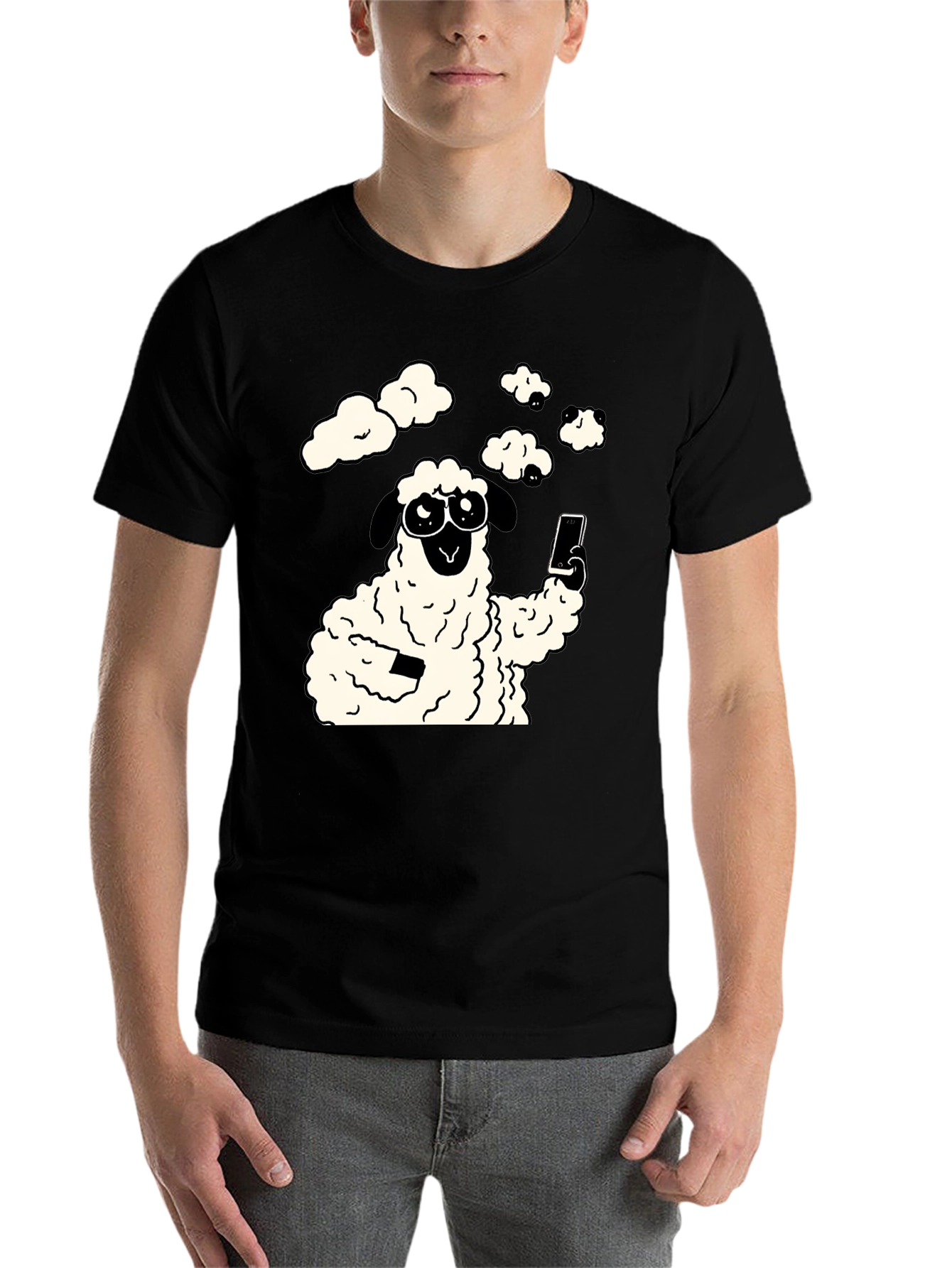 Black Funny Sheep Selfie Graphic Tee - Black view 7