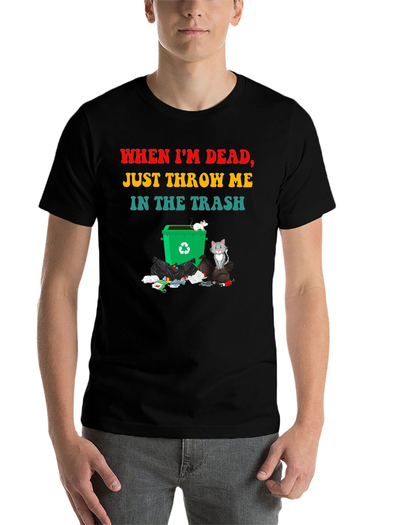 Black Humorous "Throw Me in the Trash" Graphic Tee view 7