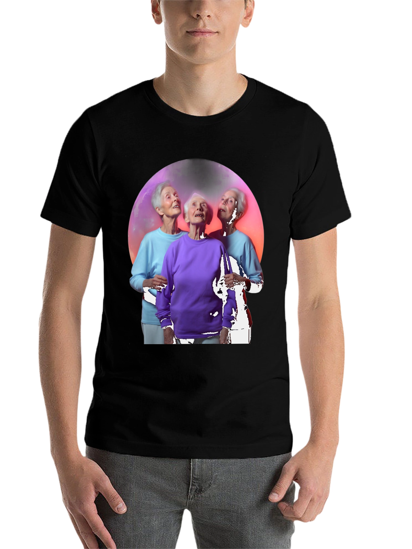 Black Three Grannies in Space Black T-Shirt view 7