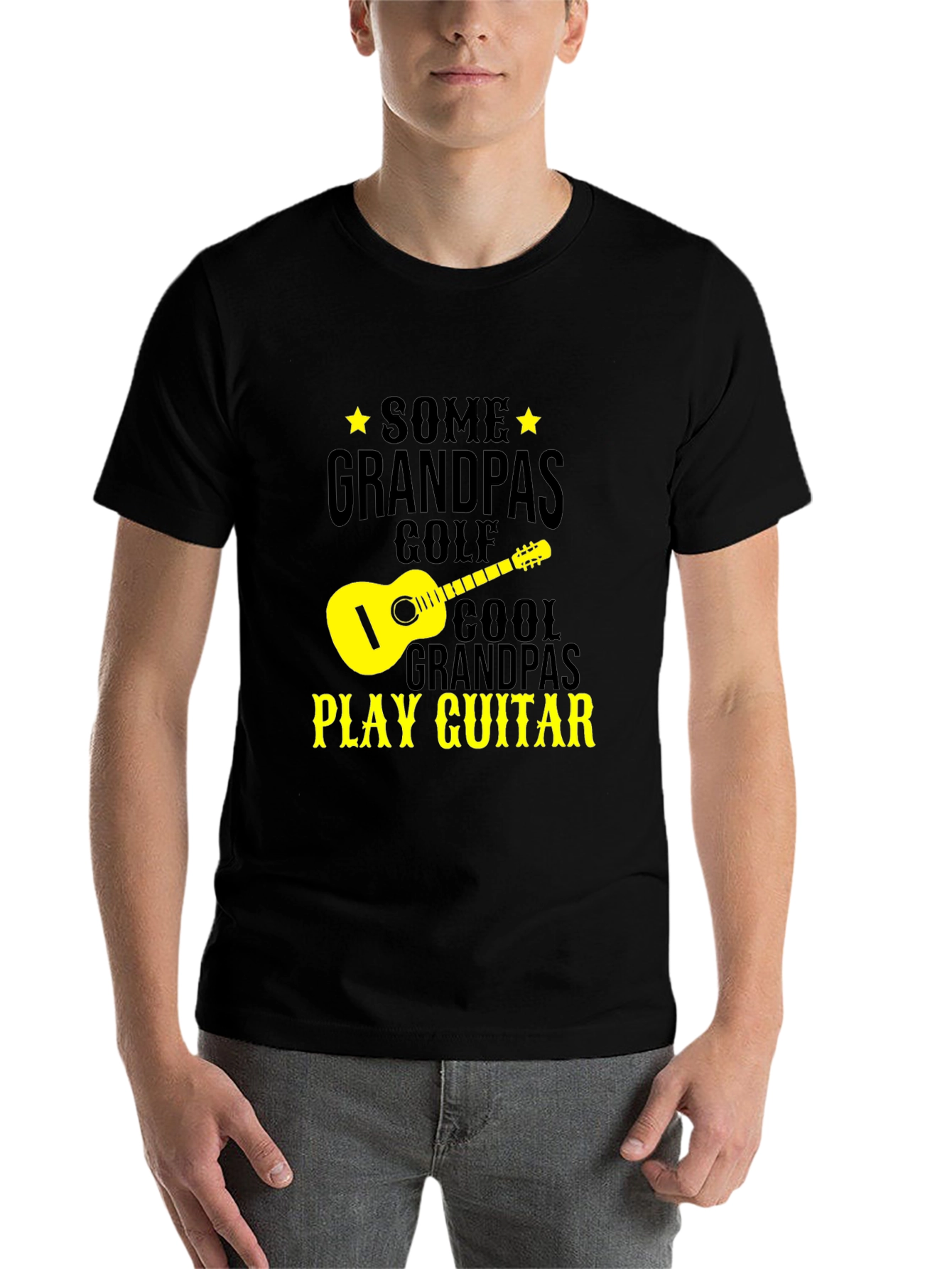 Black Cool Grandpa Guitar Player Black T-Shirt view 7