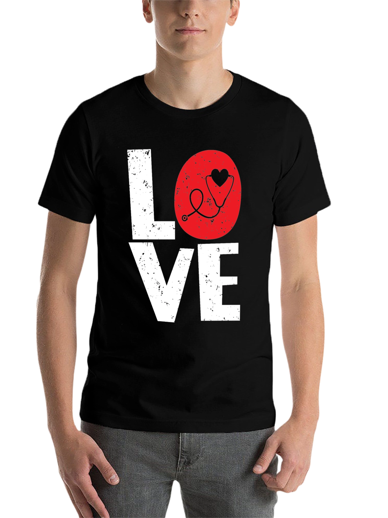 Black Love Nurse Stethoscope Heart Graphic Tee view 7