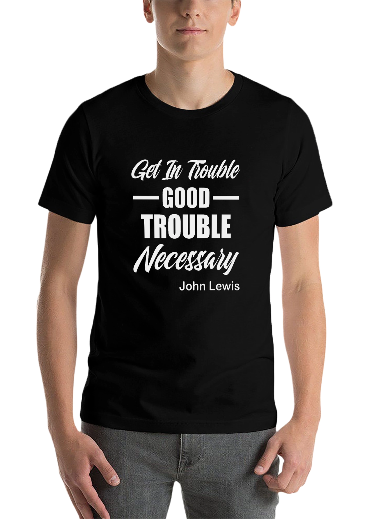 Black Get In Trouble Good Trouble Necessary Graphic Tee view 7