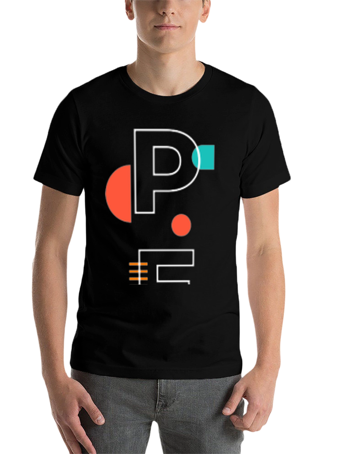 Black Modern Graphic Tee - Geometric P Design view 7