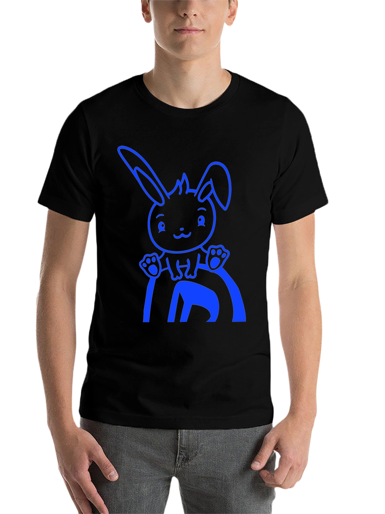 Black Cute Bunny Graphic Tee - Black Cotton Blend Shirt view 7