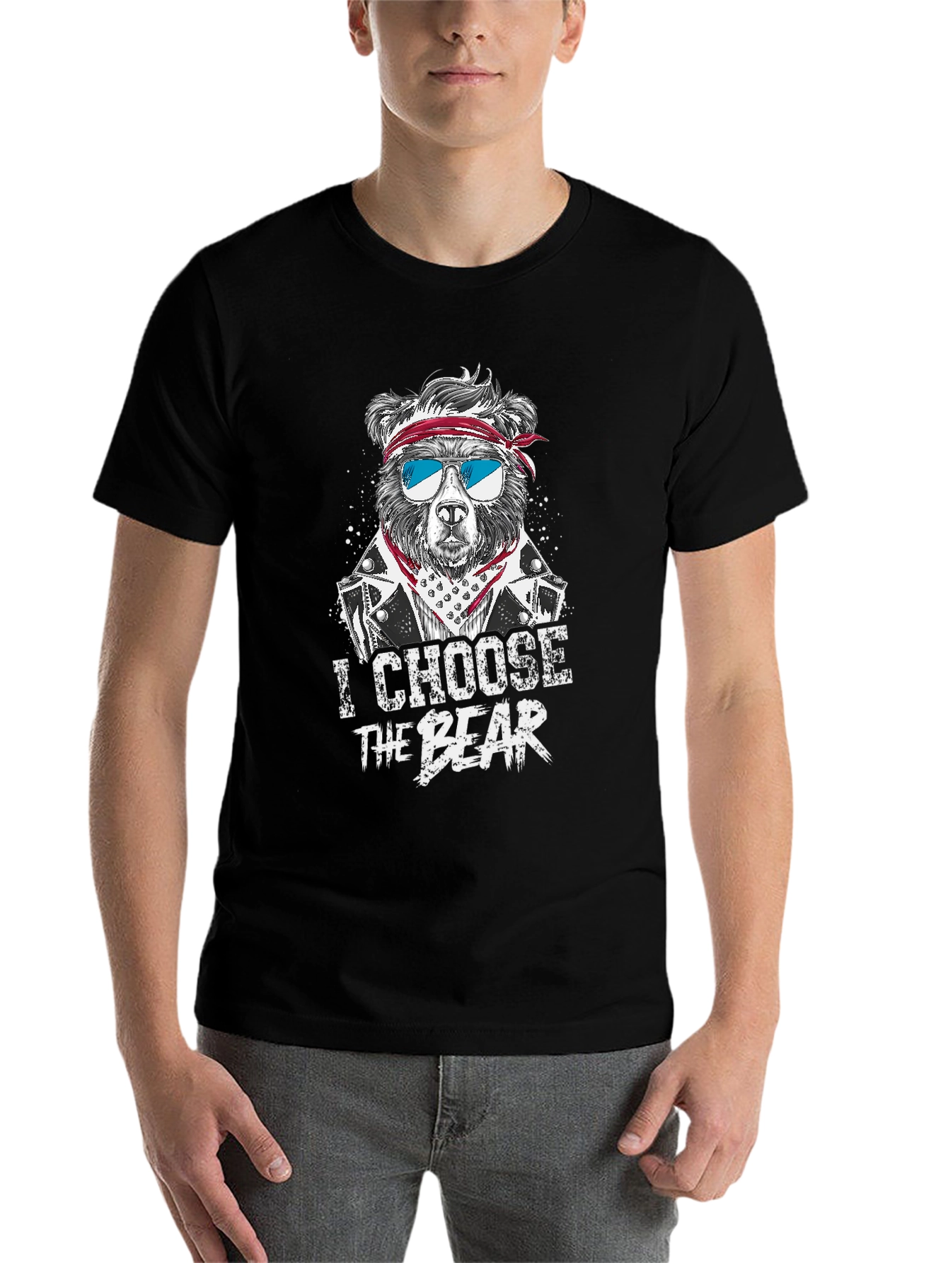 Black I Choose The Bear T-Shirt - Graphic Tee for Men view 7