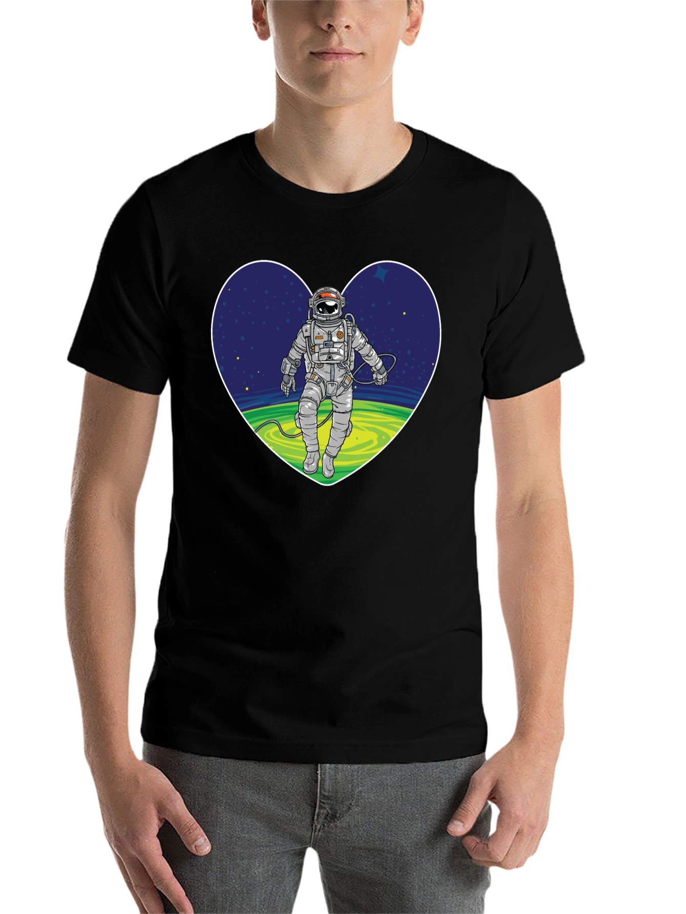 Black Astronaut in Heart Graphic T-Shirt view 7