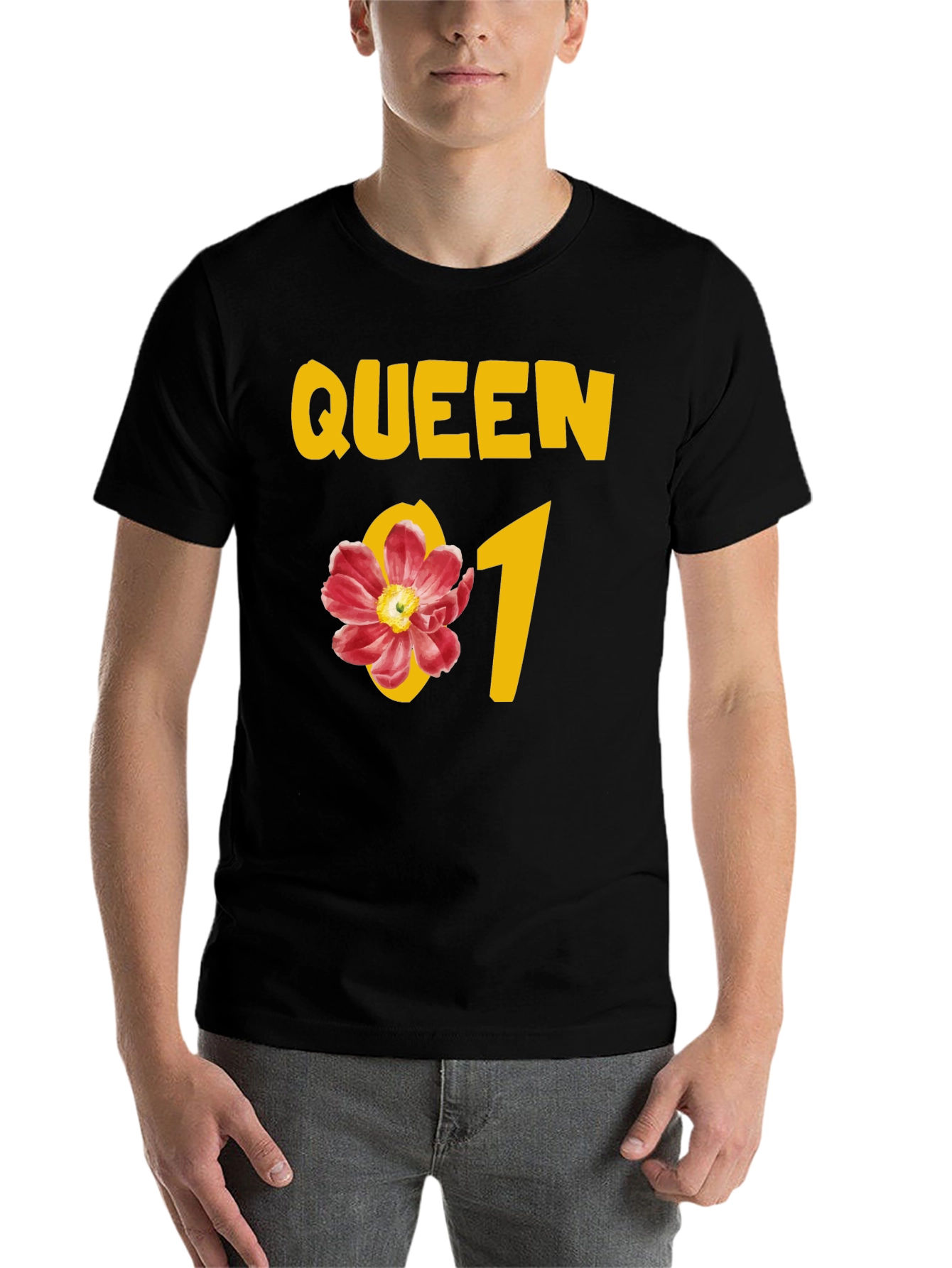 Black Queen Floral Graphic Tee - Black Cotton T-Shirt view 7