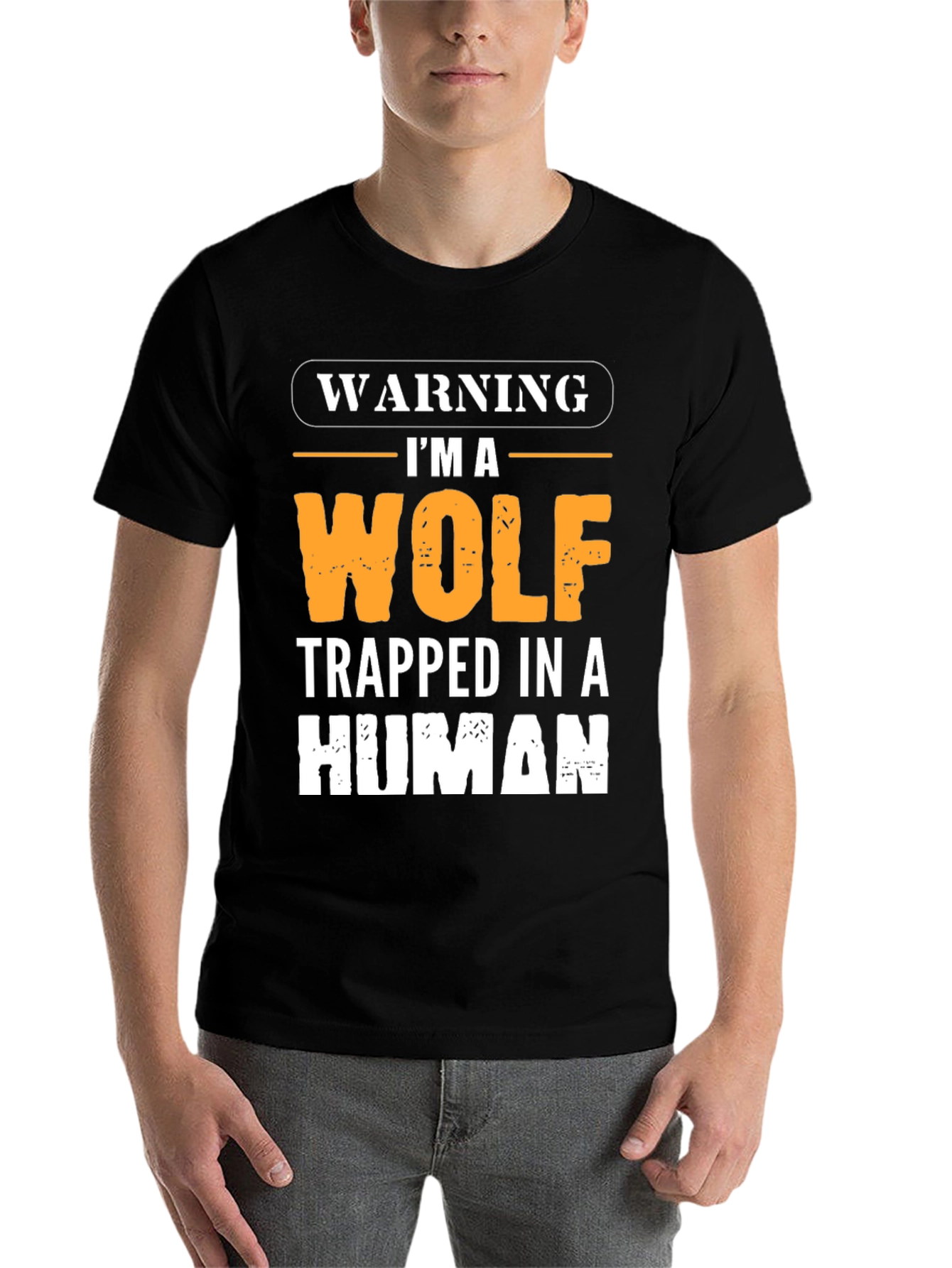 Black Warning I'm a Wolf Trapped in a Human T-Shirt view 7