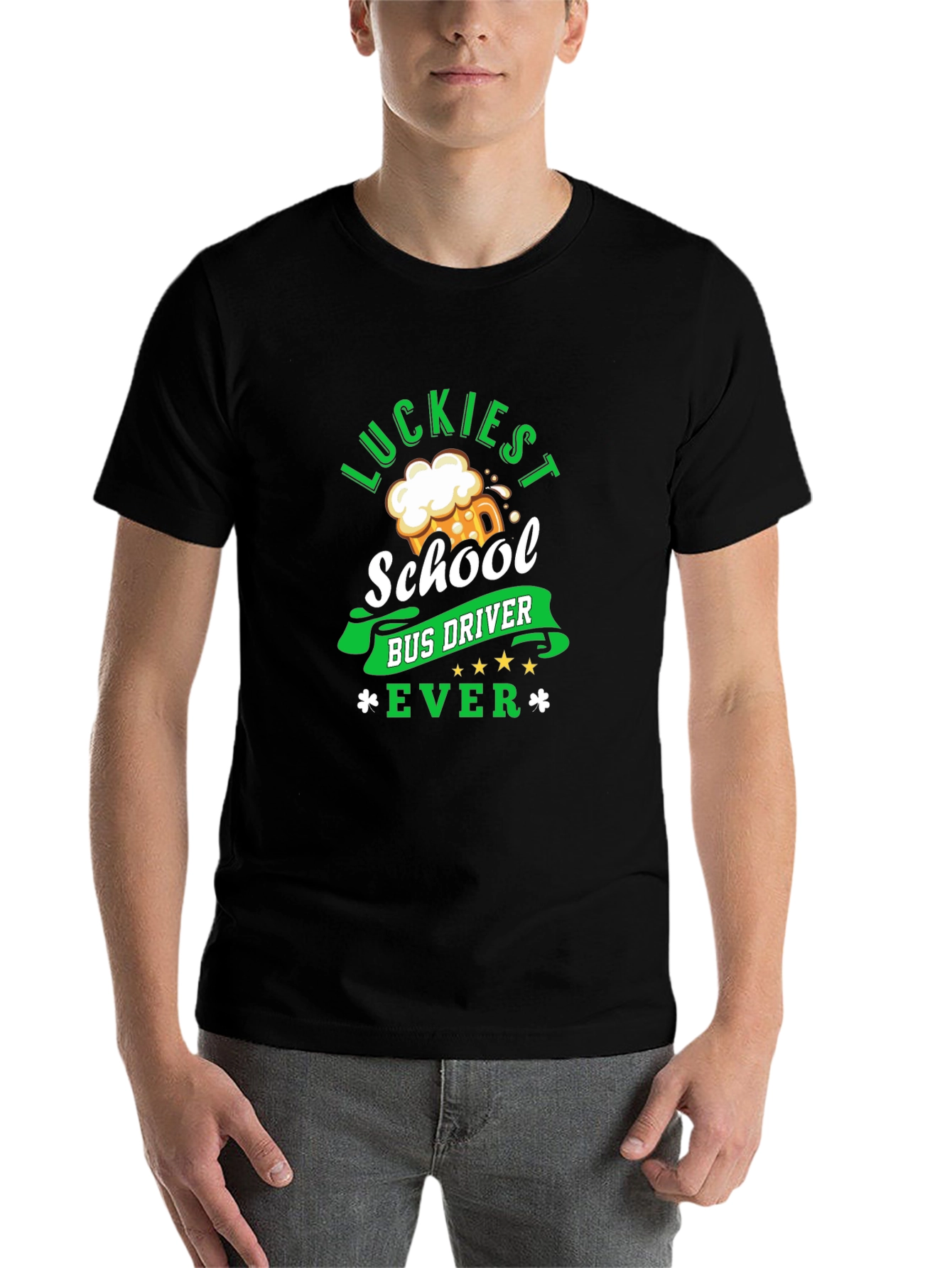 Black Luckiest School Bus Driver Ever St. Patrick's Day T-Shirt view 7