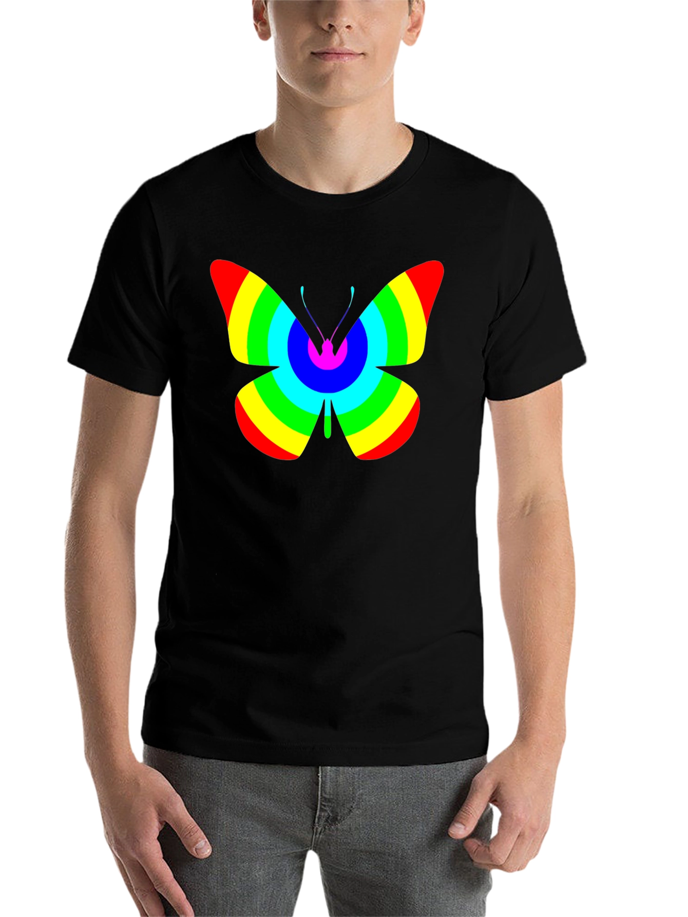 Black Rainbow Butterfly Graphic Black T-Shirt view 7