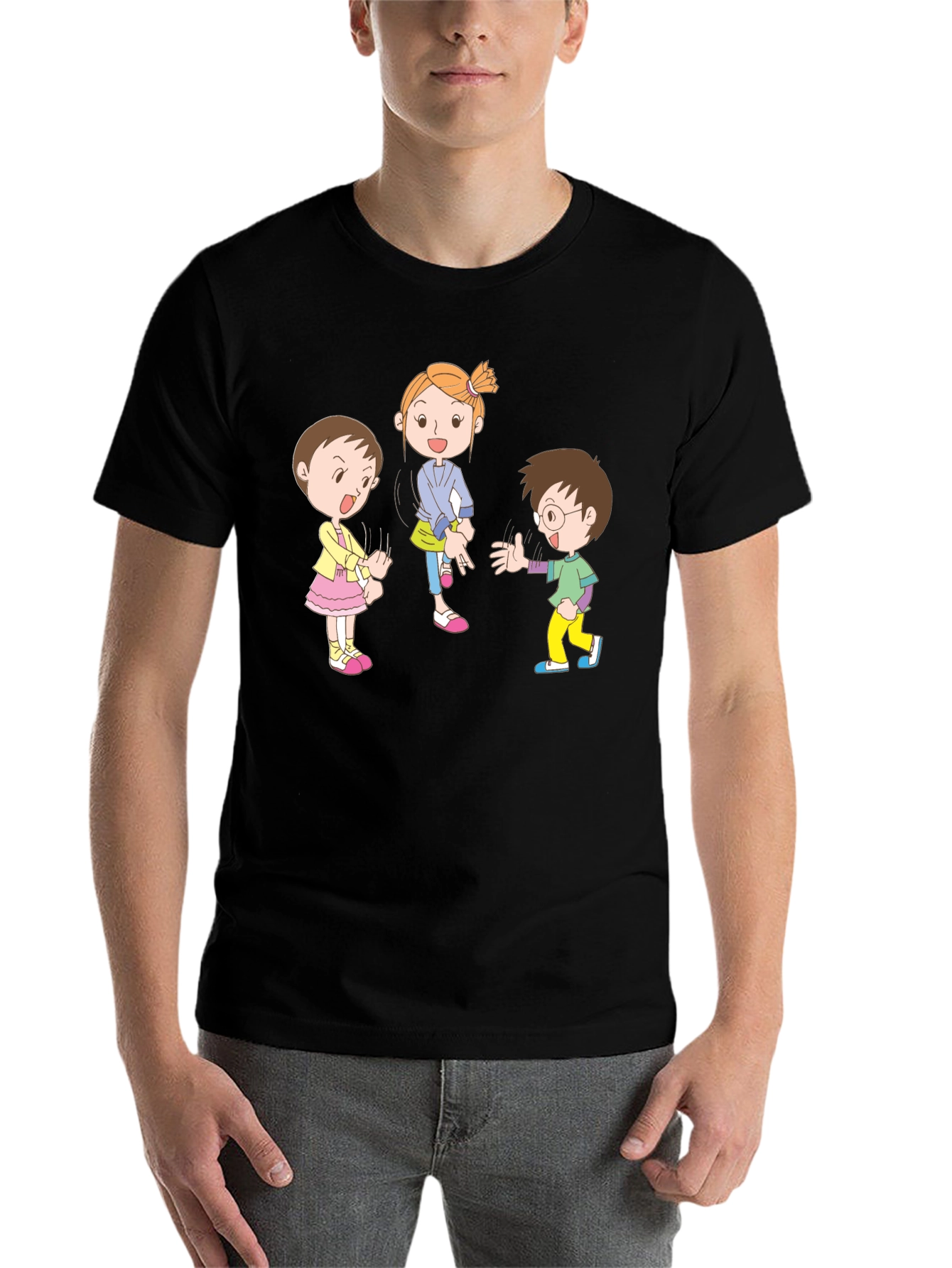 Black Cartoon Kids Black Cotton Graphic Tee view 7