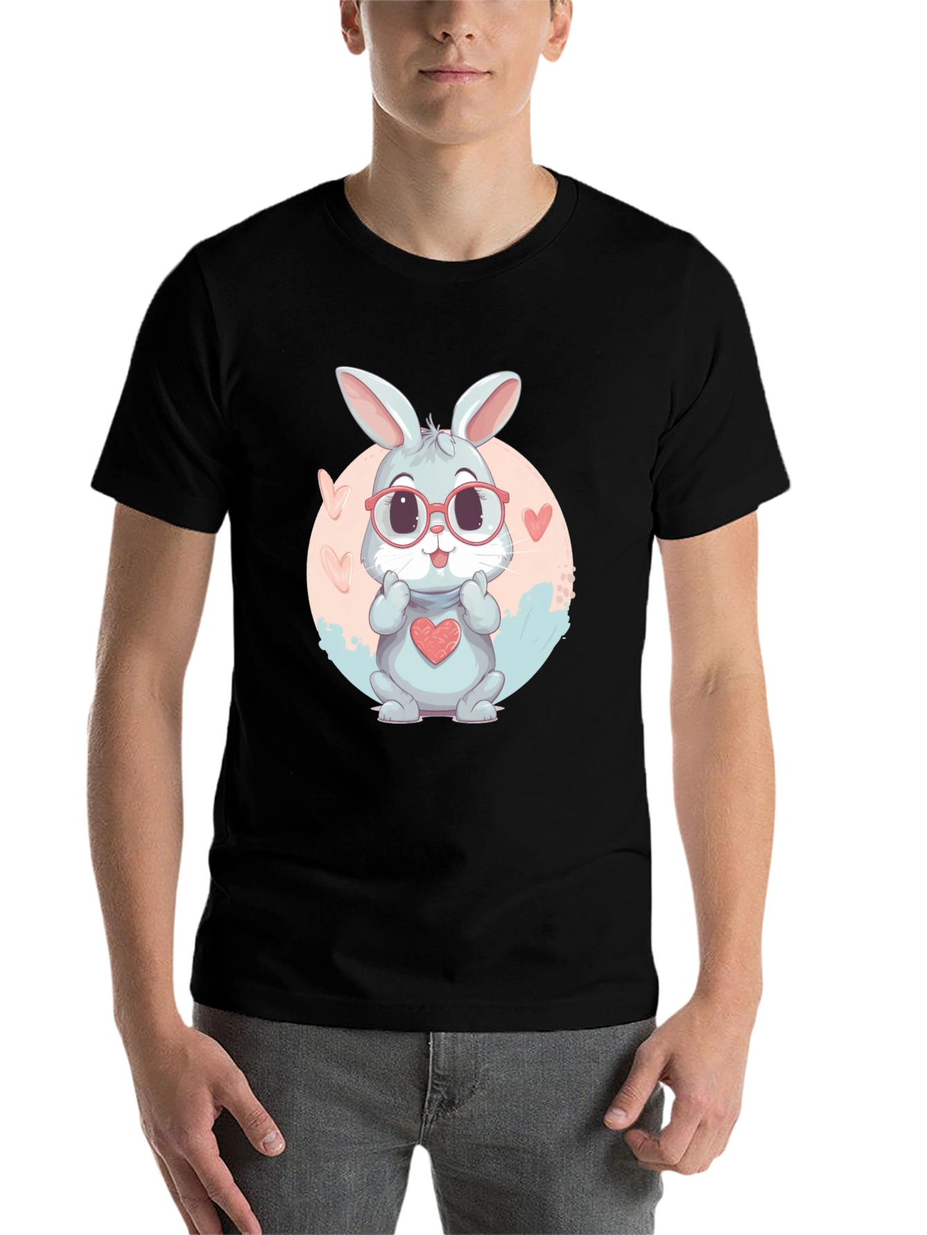 Black Cute Bunny Heart Graphic Tee view 7