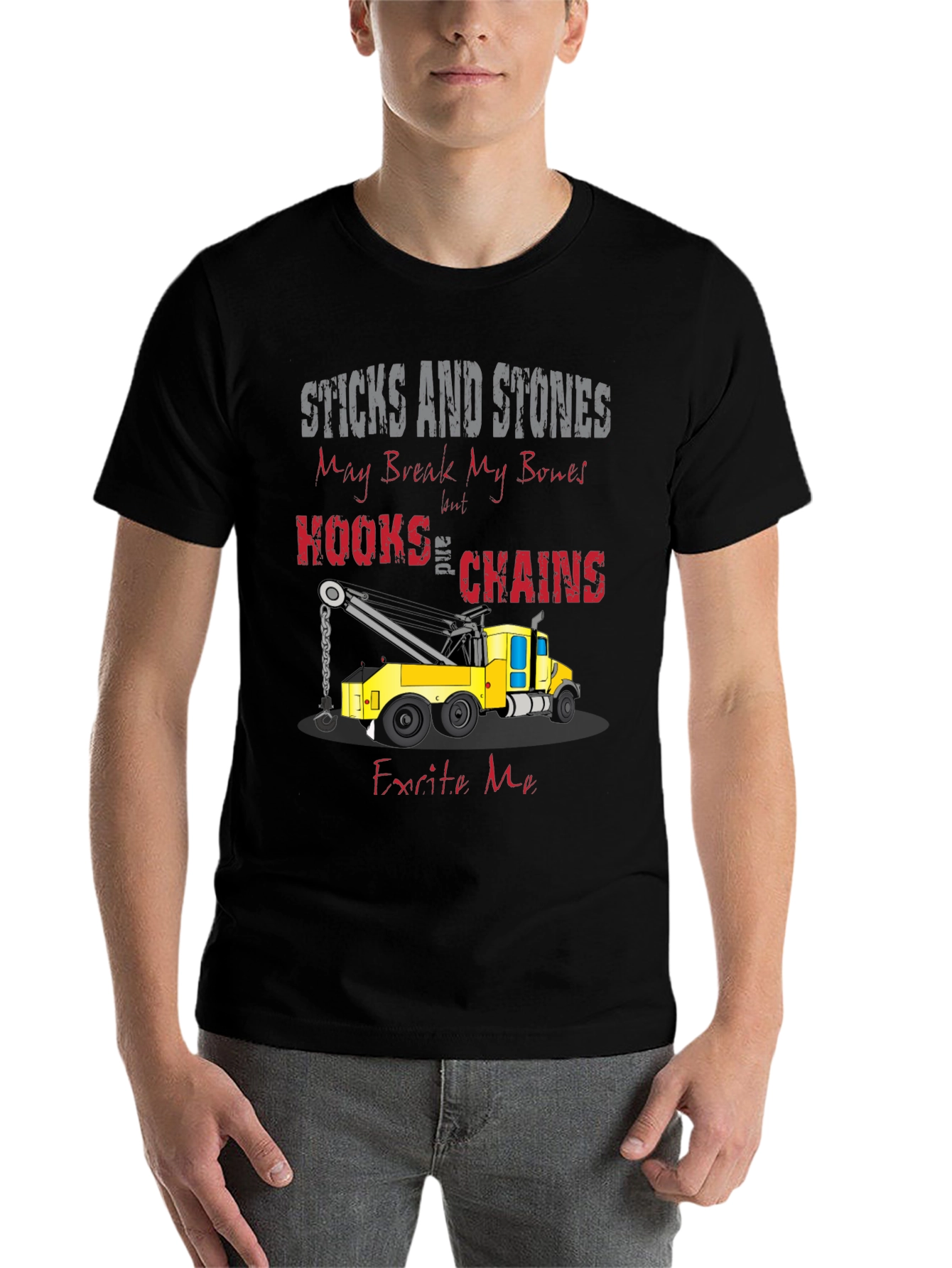 Black Sticks and Stones Tow Truck T-Shirt view 7