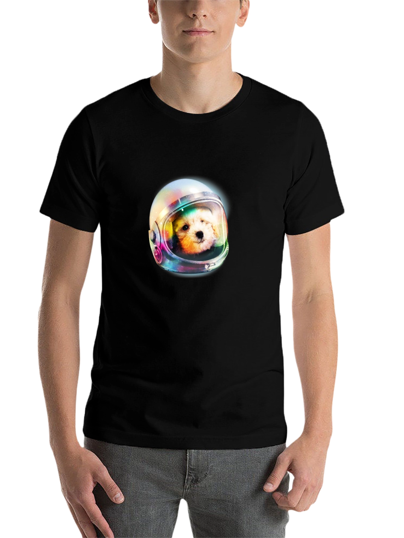 Black Dog Astronaut Graphic Print Black T-Shirt view 7