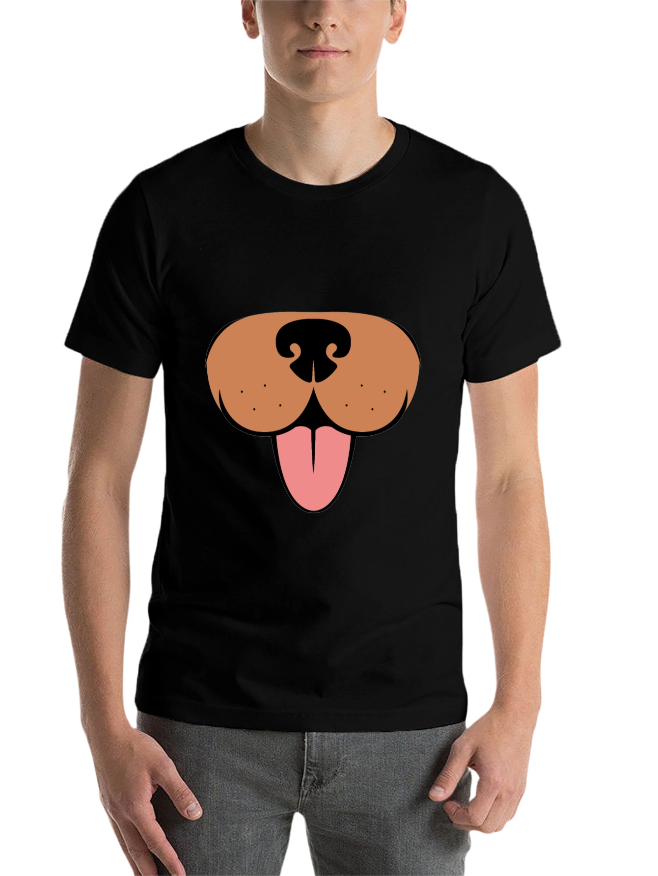 Black Funny Dog Face Graphic Tee - Black Casual T-Shirt view 7