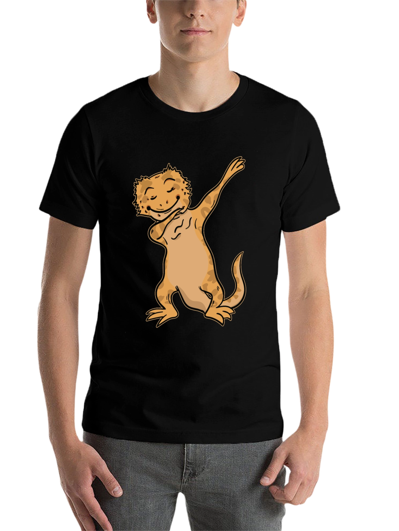 Black Dabbing Bearded Dragon Black T-Shirt view 7