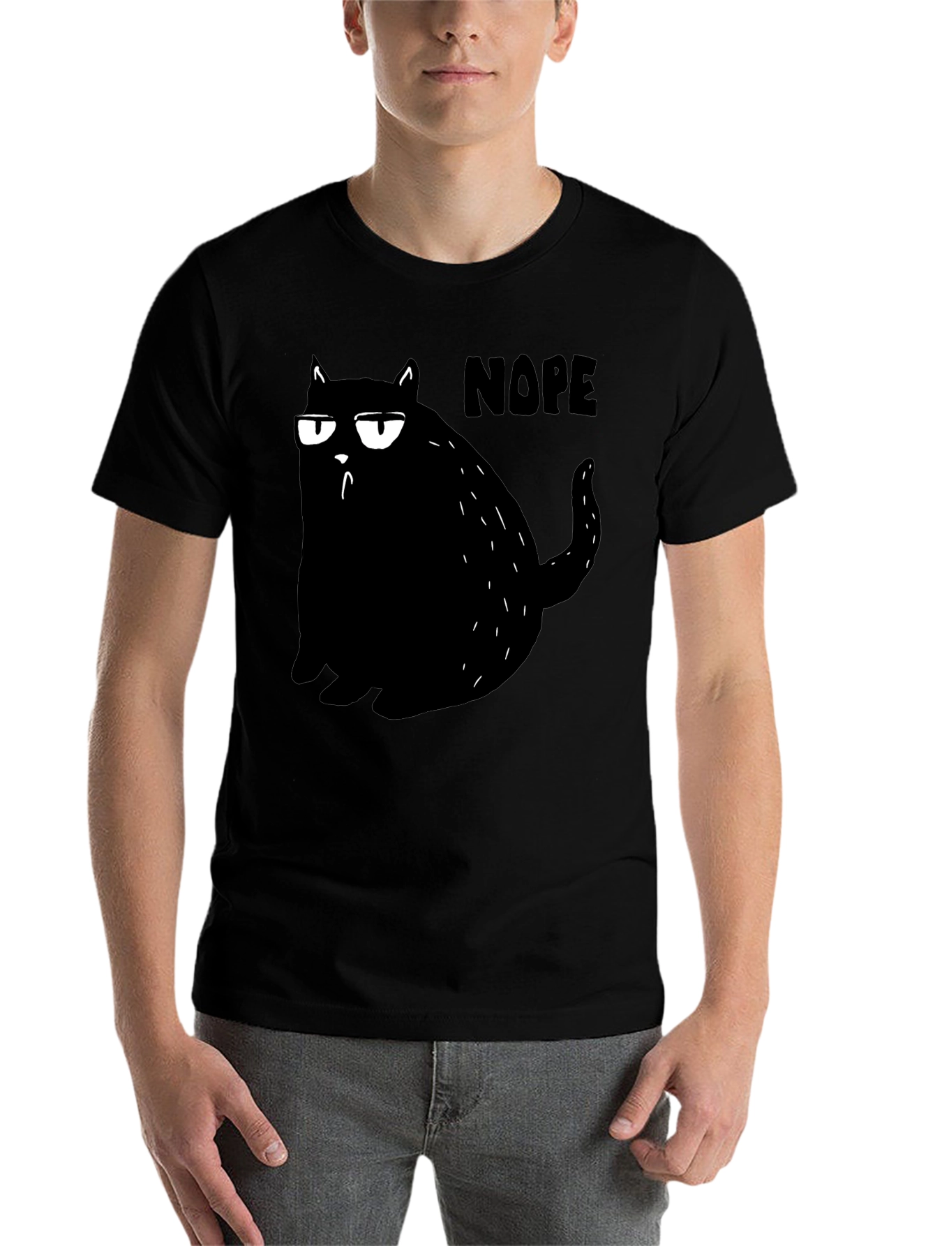 Black Nope Cat Graphic Tee - Black Cotton T-Shirt  view 7