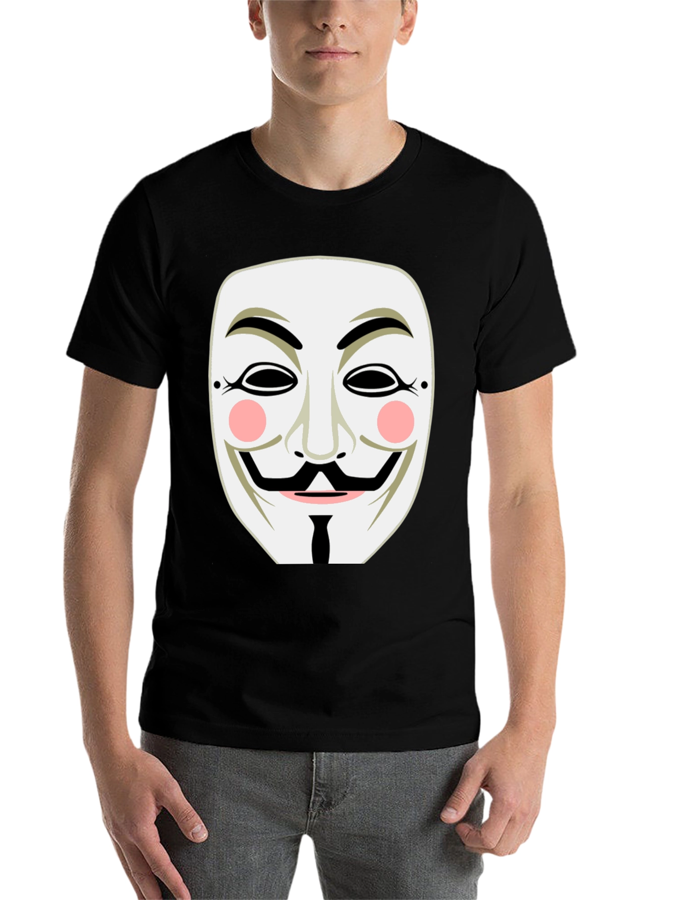 Black Anonymous Mask Graphic Tee - Black Cotton T-Shirt view 7