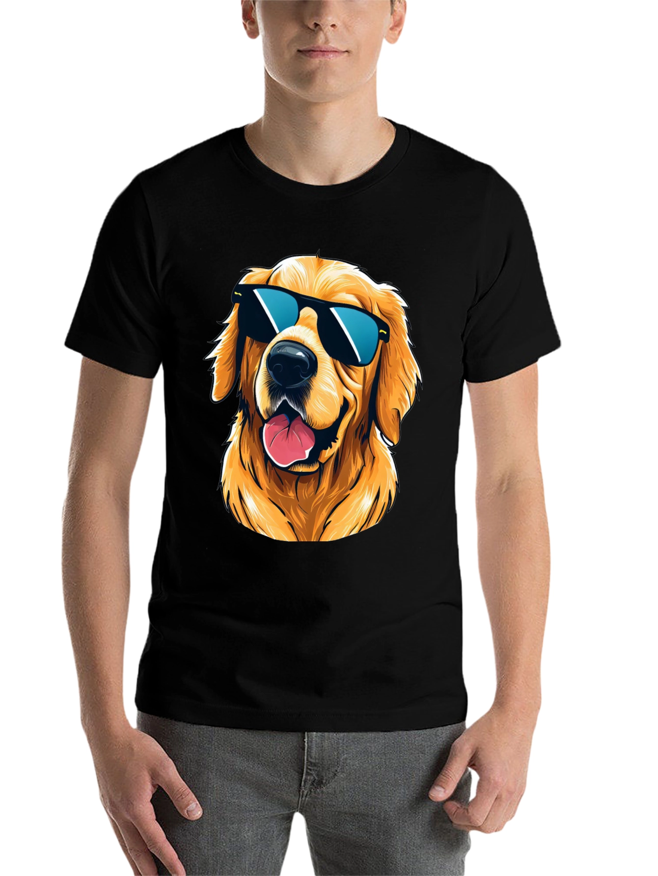 Black Cool Golden Retriever Sunglasses T-Shirt view 7