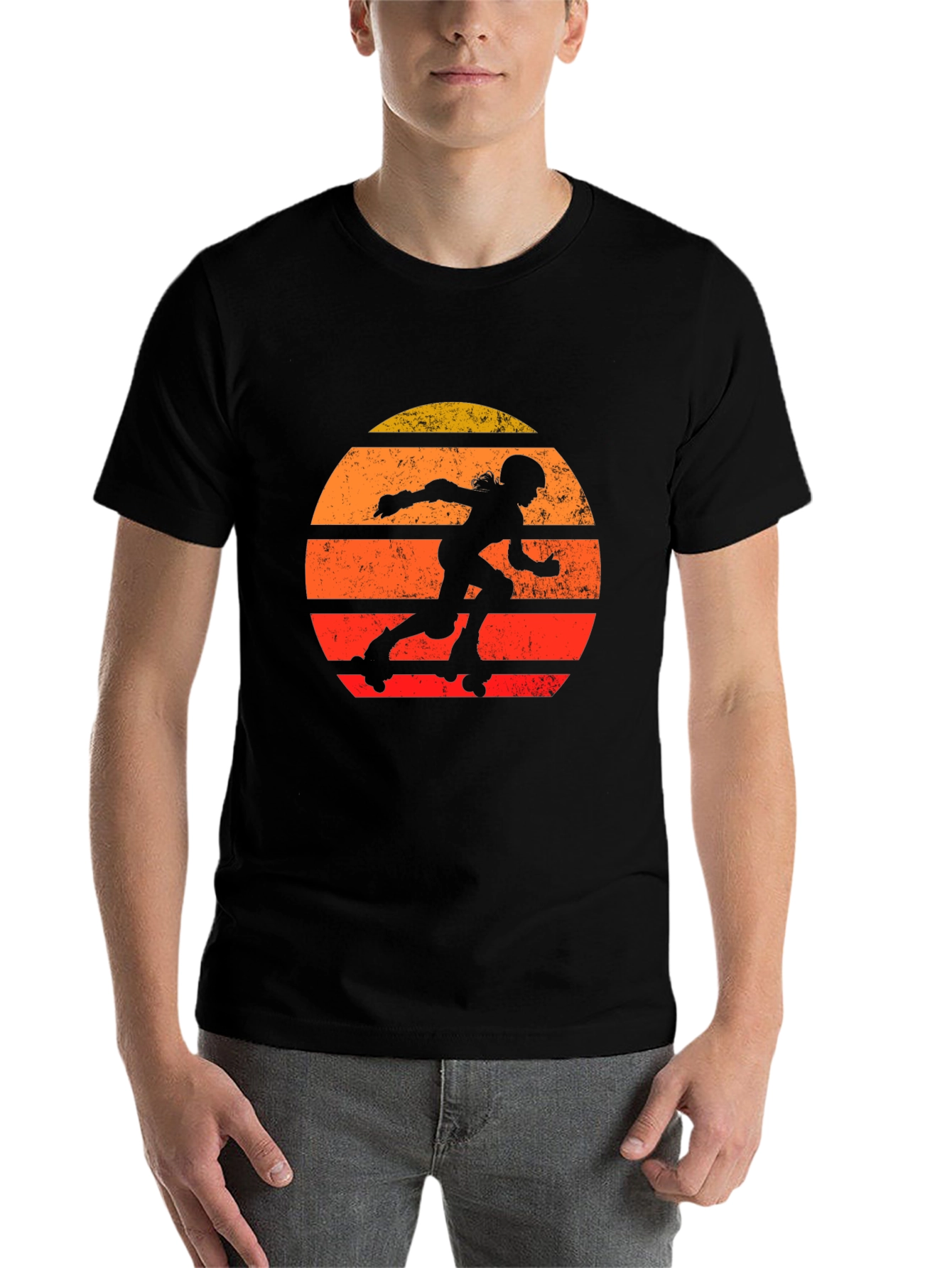 Black Retro Roller Derby T-Shirt - Vintage Style Skate Design view 7