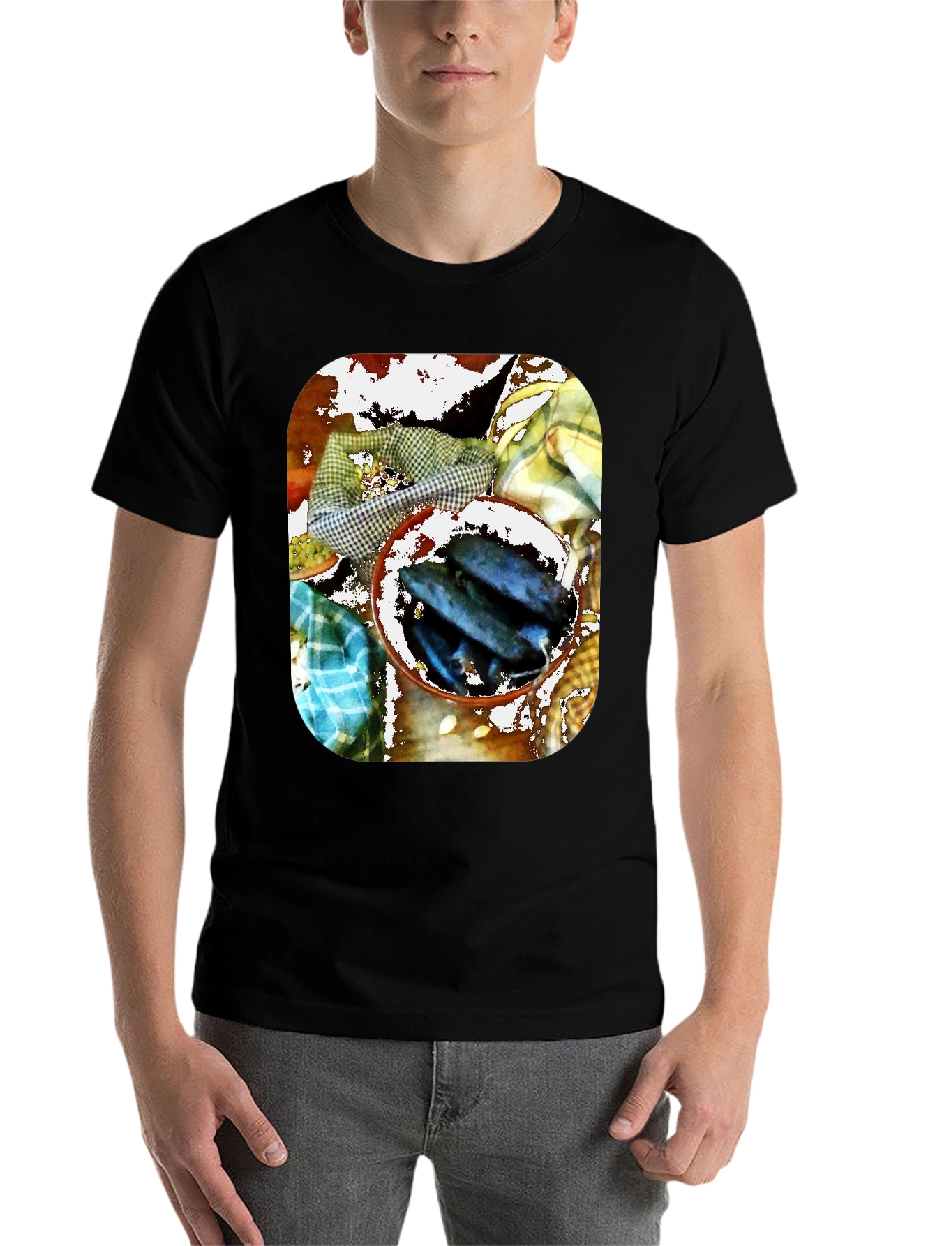 Black Artistic Fish Bowl Graphic Tee - Unique Design view 7
