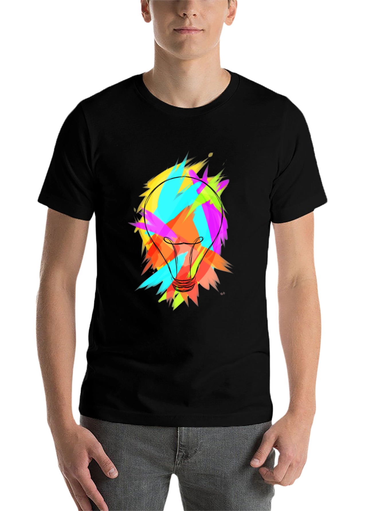 Black Colorful Lightbulb Graphic Tee - Soft Cotton Blend view 7