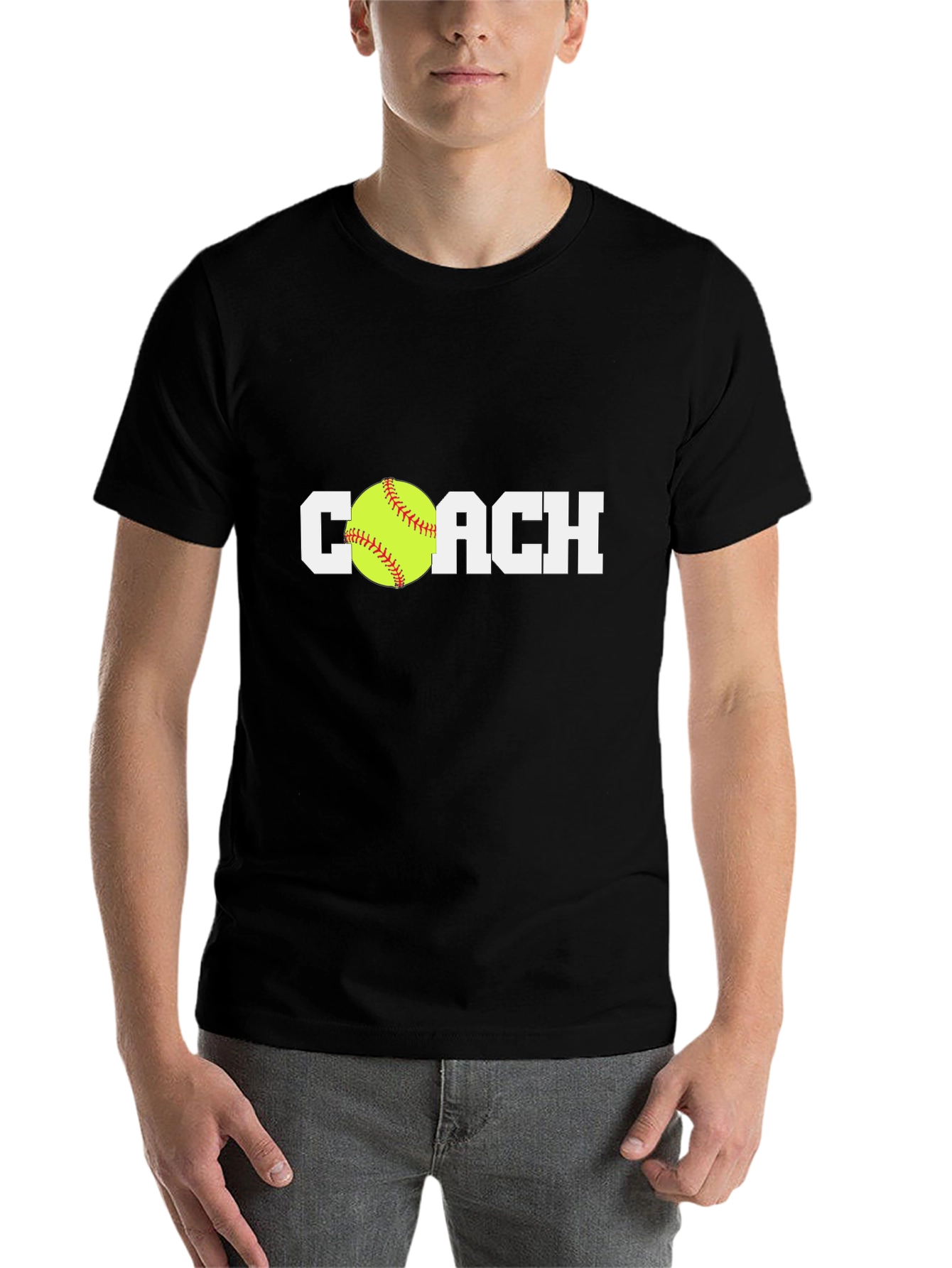 Black Softball Coach T-Shirt - Black Cotton Tee view 7