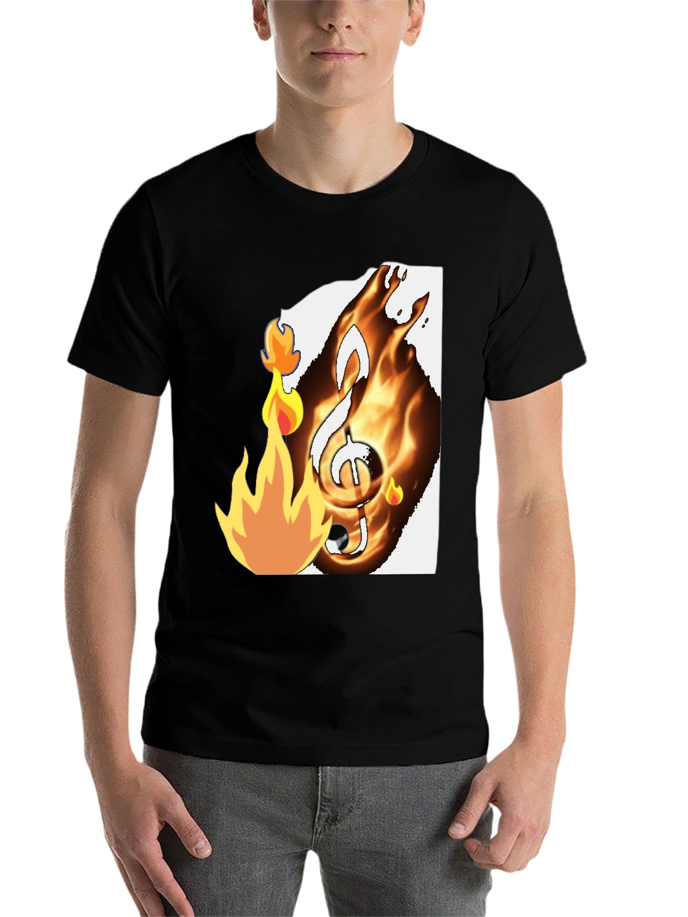 Black Fiery Music Note Graphic T-Shirt - Black view 7