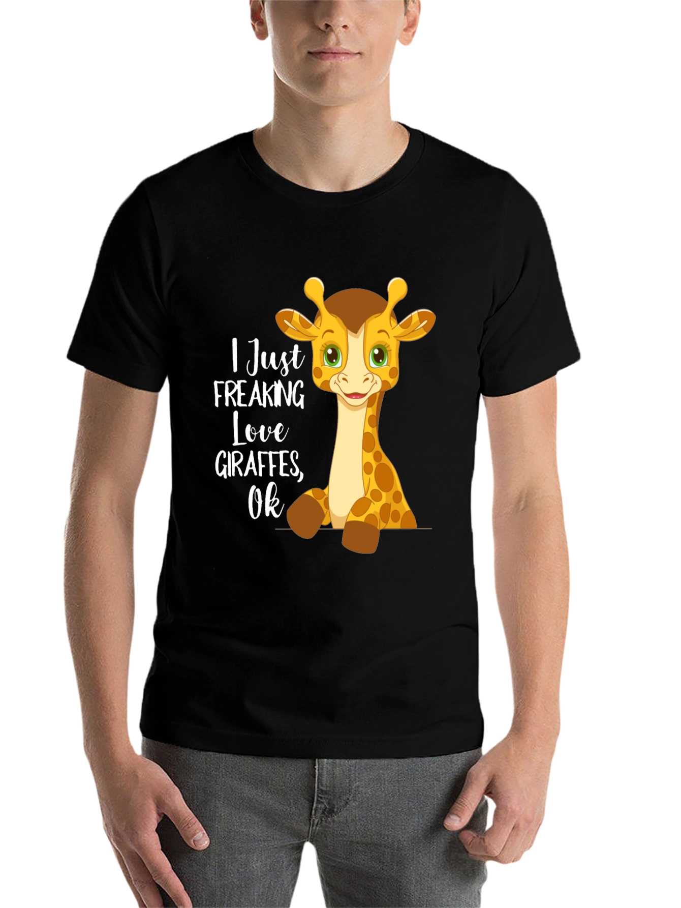 Black Giraffe Lover Graphic Tee - I Freaking Love Giraffes OK view 7