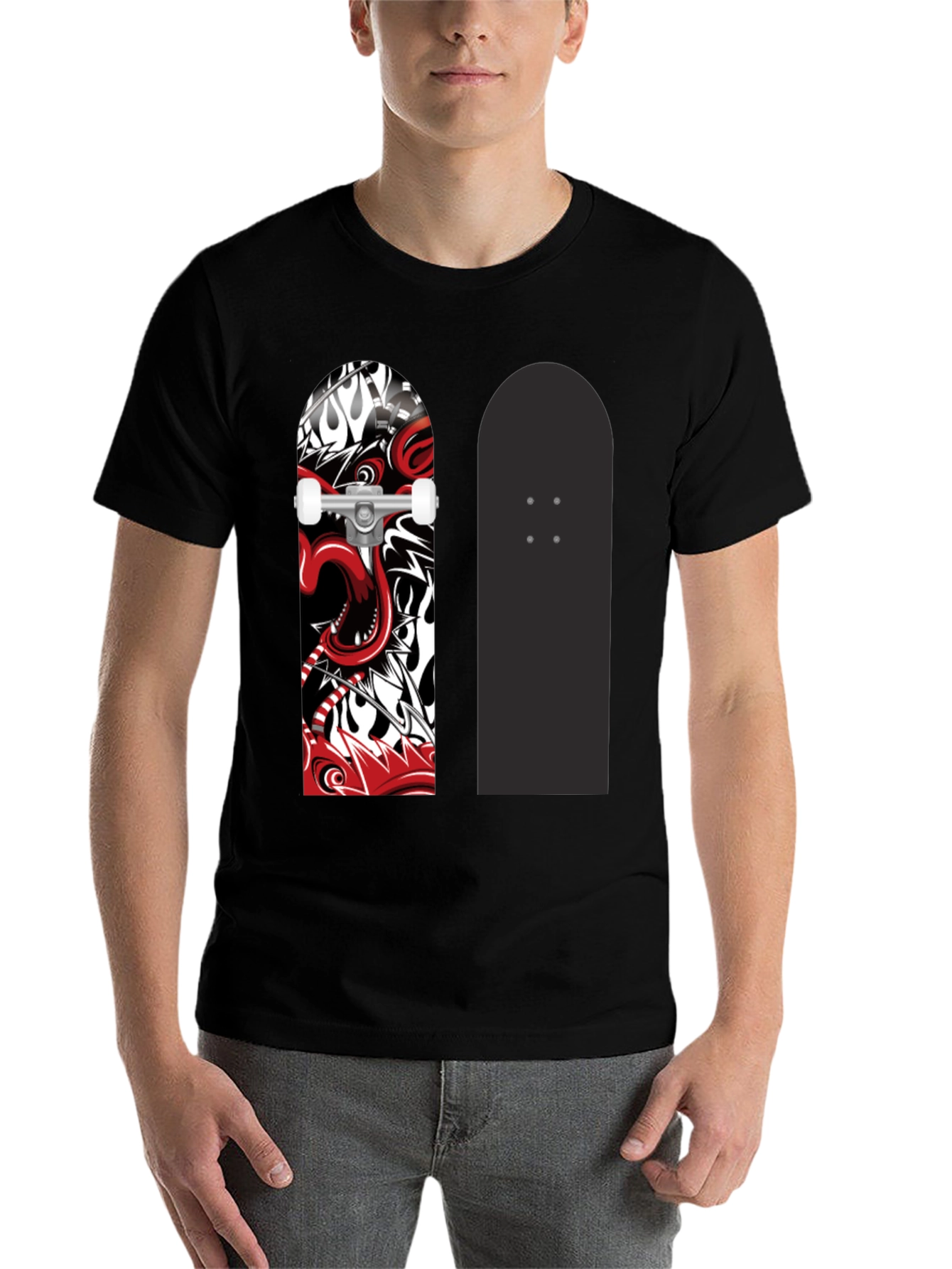 Black Skateboard Graphic Print Black T-Shirt view 7