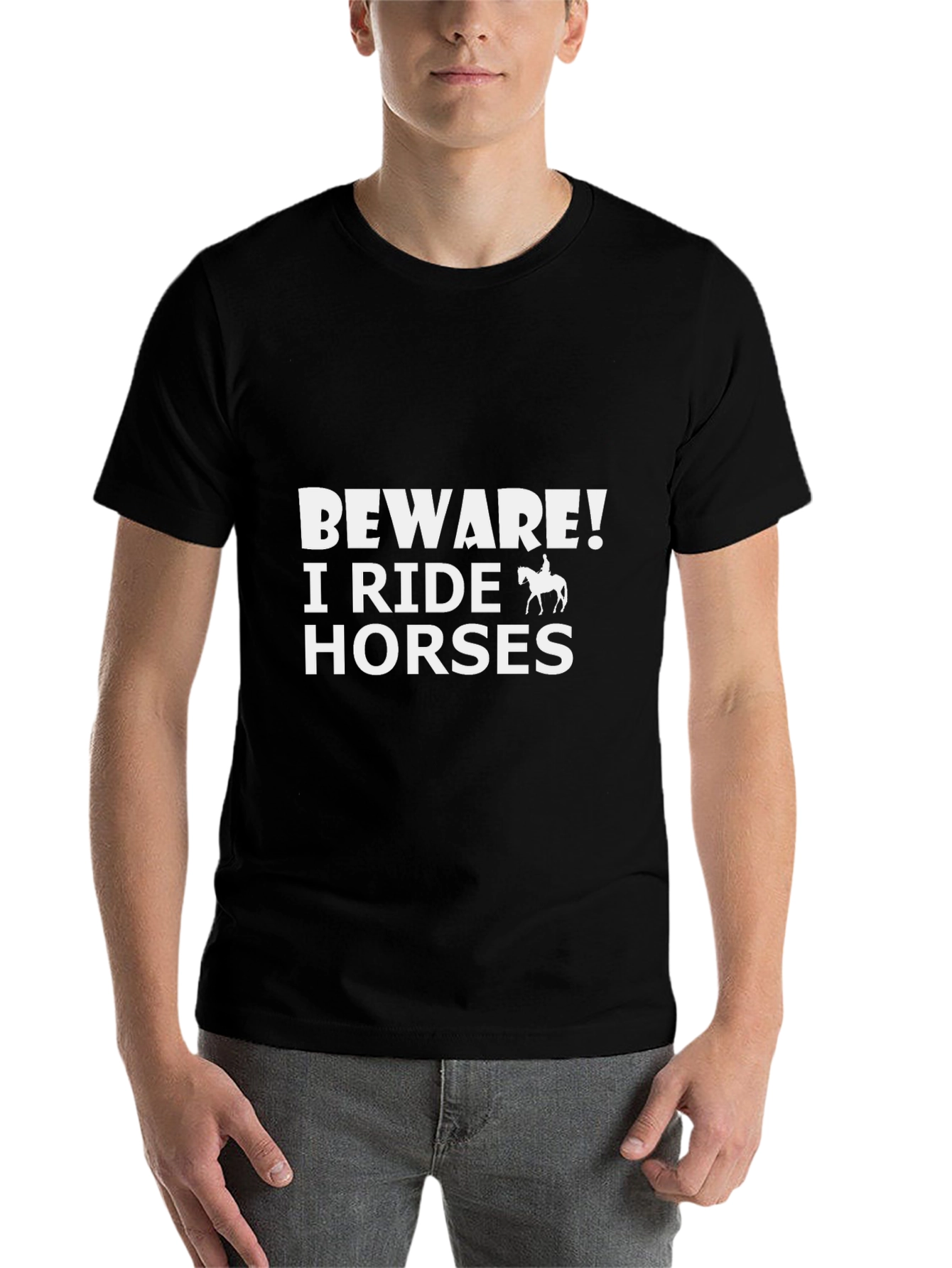 Black Beware! I Ride Horses Graphic Tee view 7