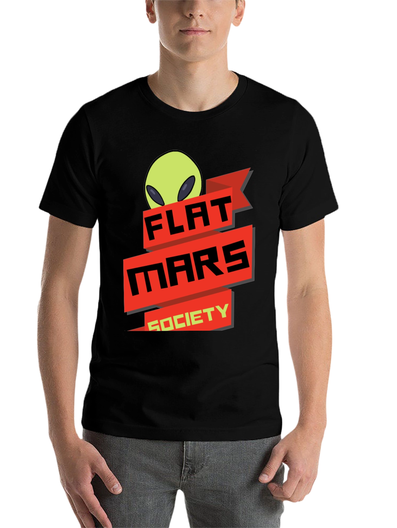 Black Flat Mars Society T-Shirt - Alien Graphic Tee view 7
