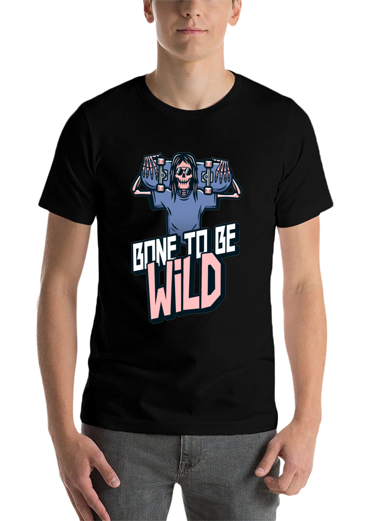 Black Gone To Be Wild Skeleton Skateboard Graphic Tee view 7