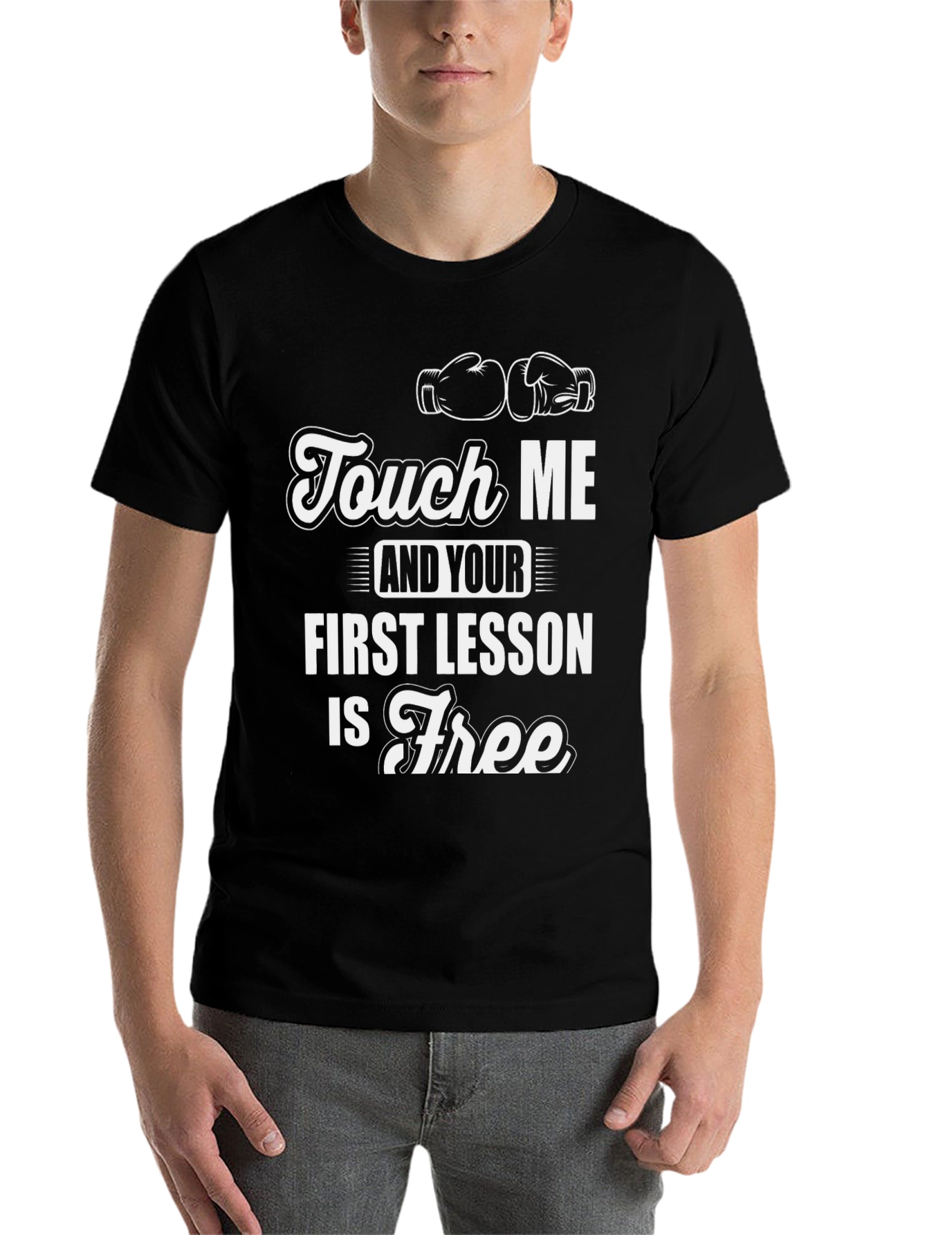 Black Touch Me & Your First Lesson is Free Boxing T-Shirt view 7