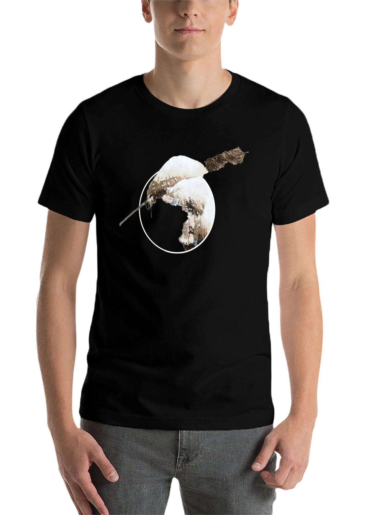 Black Unique Bird Print Black T-Shirt view 7