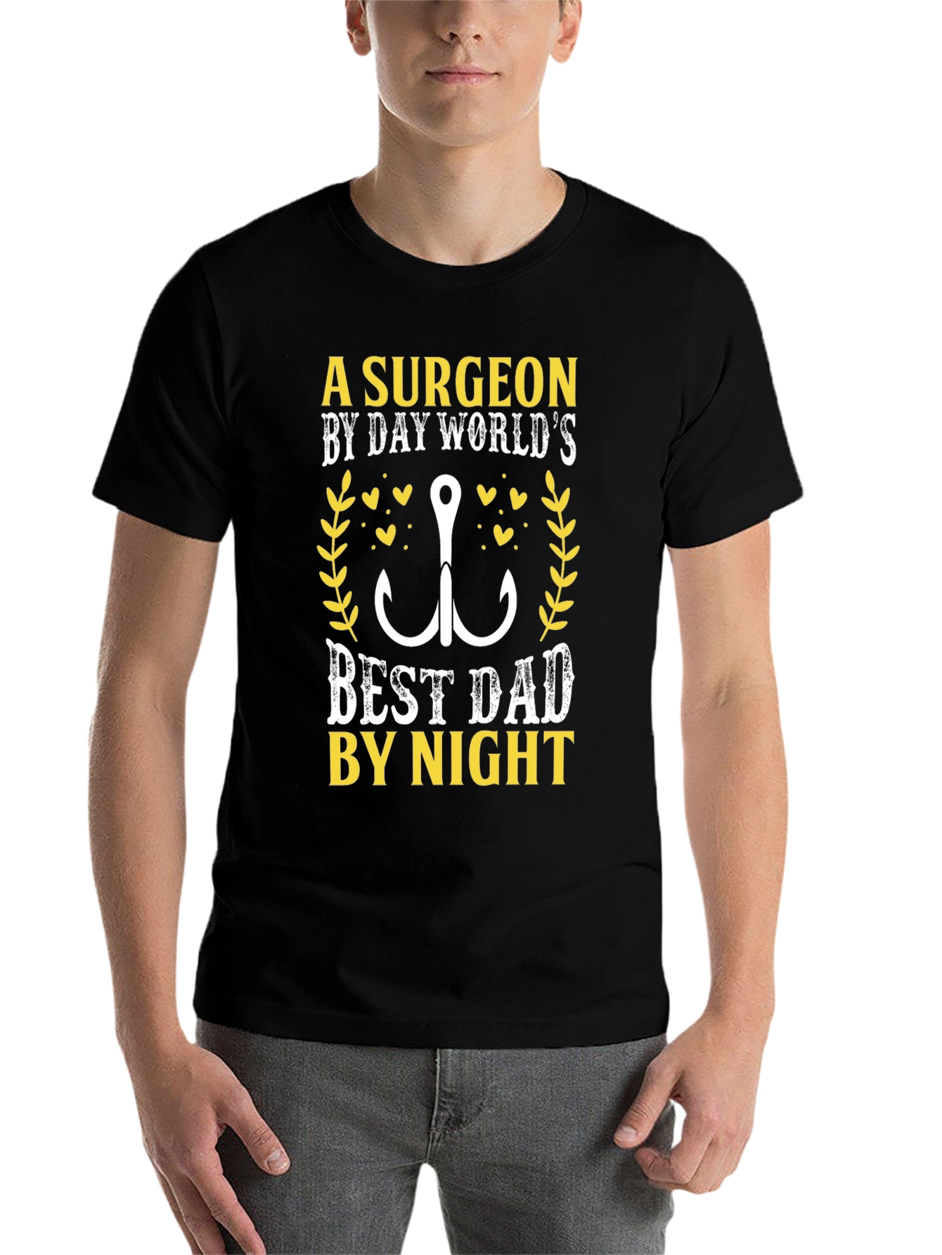 Black Surgeon Dad T-Shirt - Fishing Hook Graphic Novelty Tee view 7