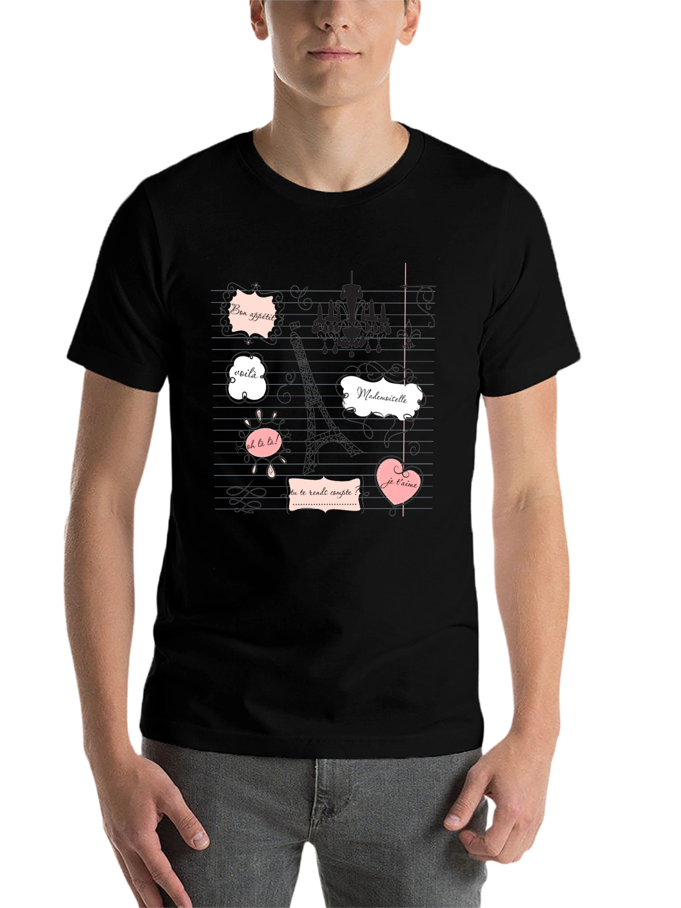 Black Parisian Phrases Graphic Tee view 7