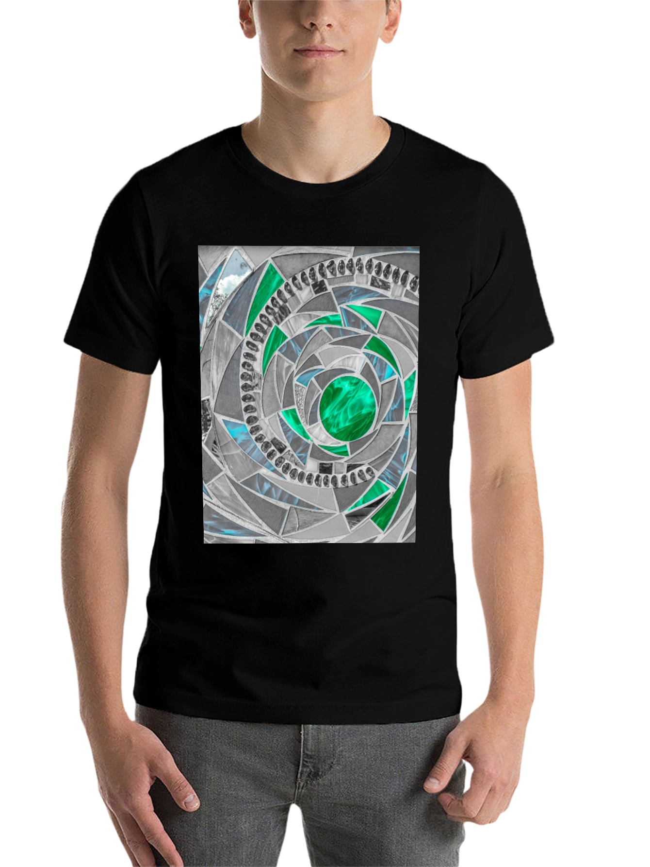 Black Geometric Mosaic T-Shirt - Abstract Art Tee view 7