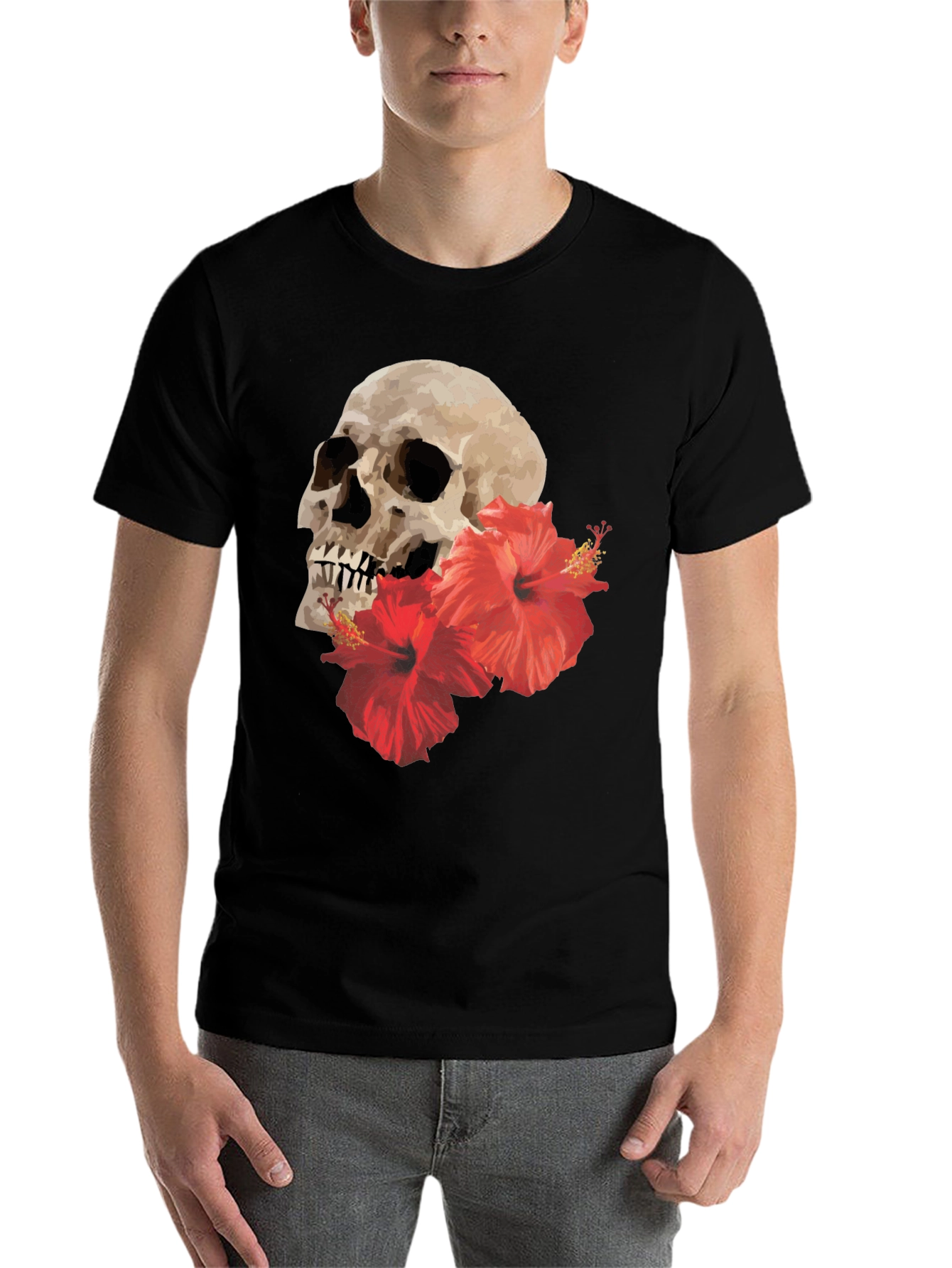 Black Skull & Hibiscus Graphic Tee - Bold Style view 7