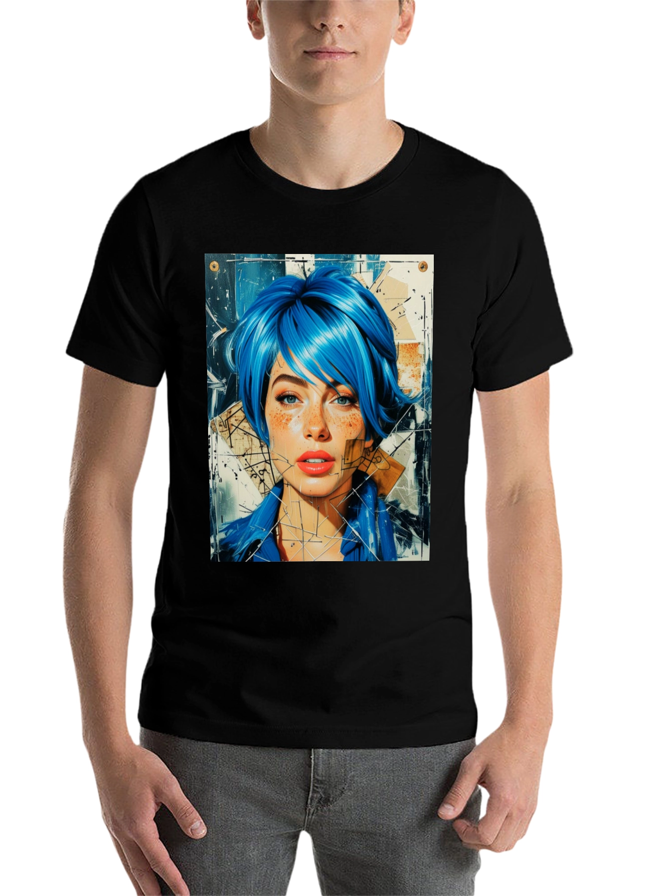 Abstract Blue Hair Woman Graphic Tee - 7