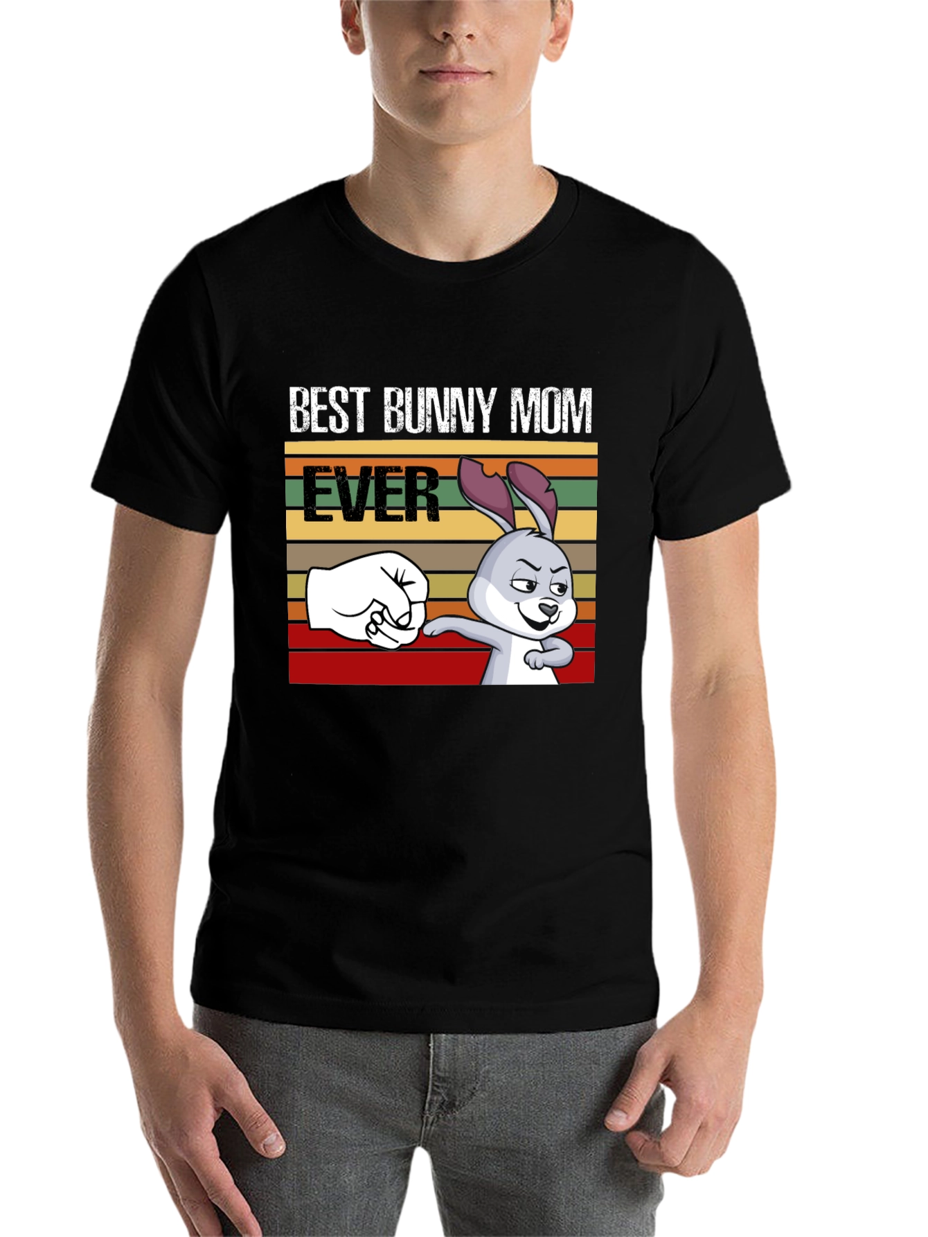 Black Best Bunny Mom Ever T-Shirt, Fun Easter Tee view 7